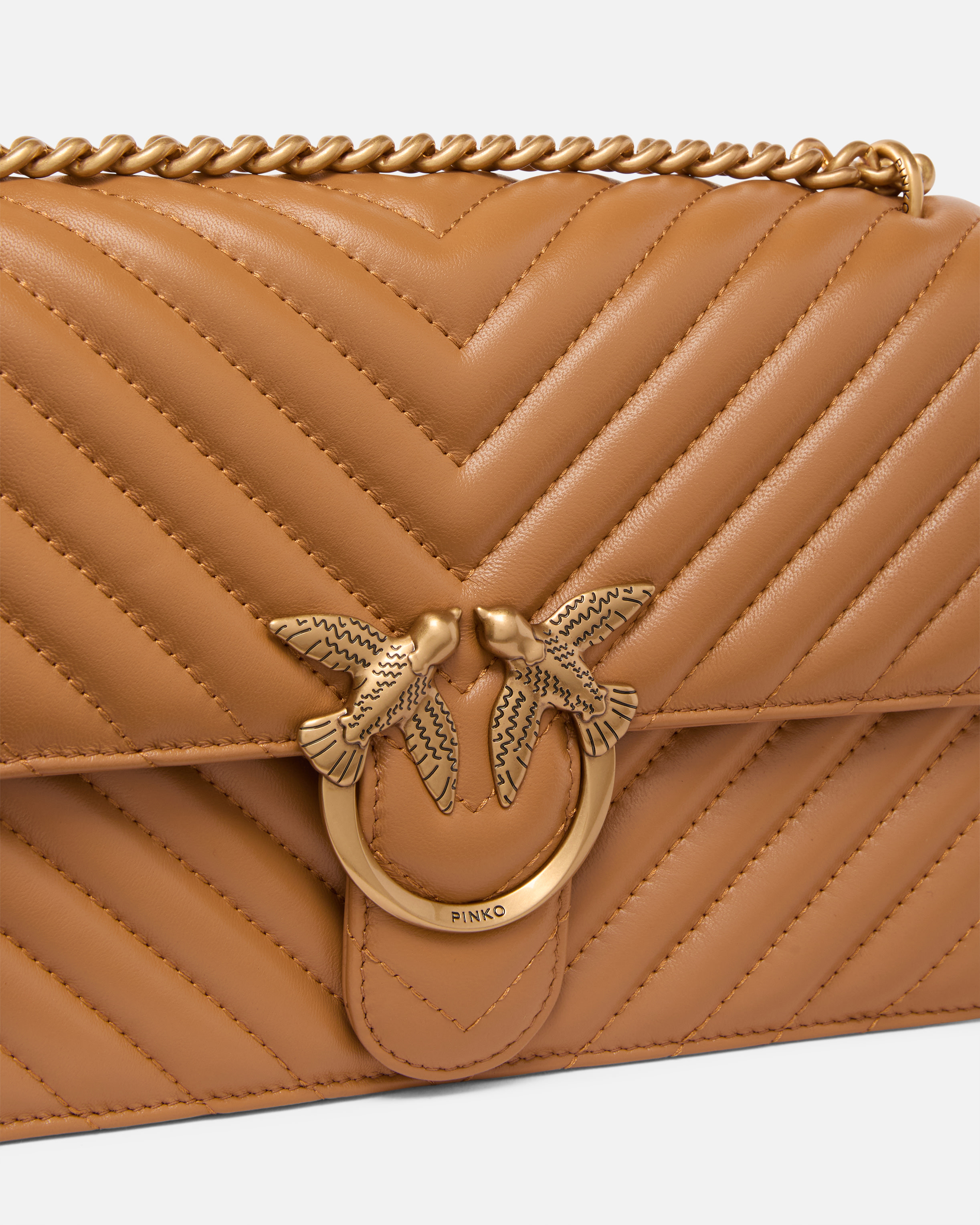 Pinko Classic Love Bag One Chevron In Nougat-antique Gold