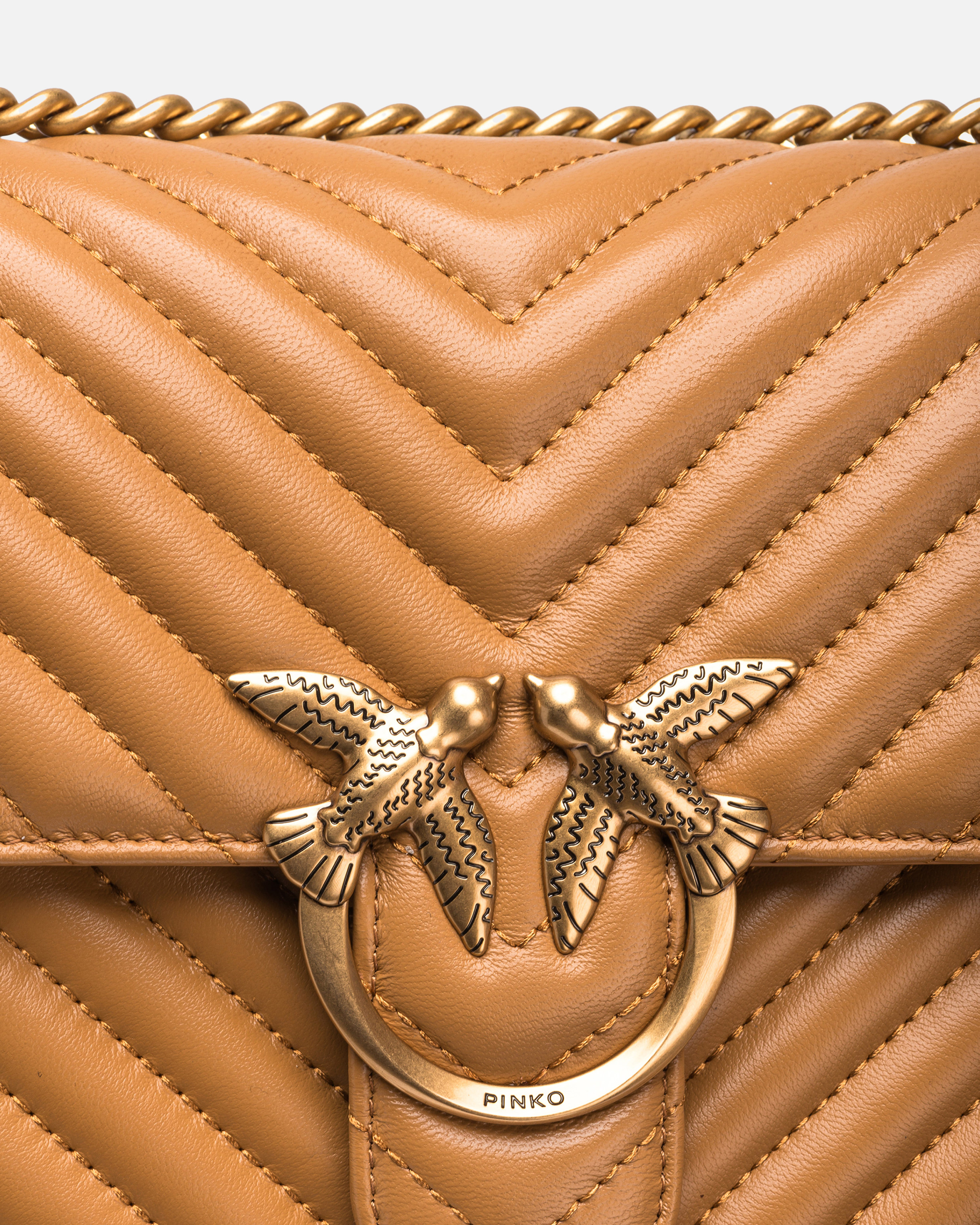 Pinko Classic Love Bag One Chevron In Nougat-antique Gold