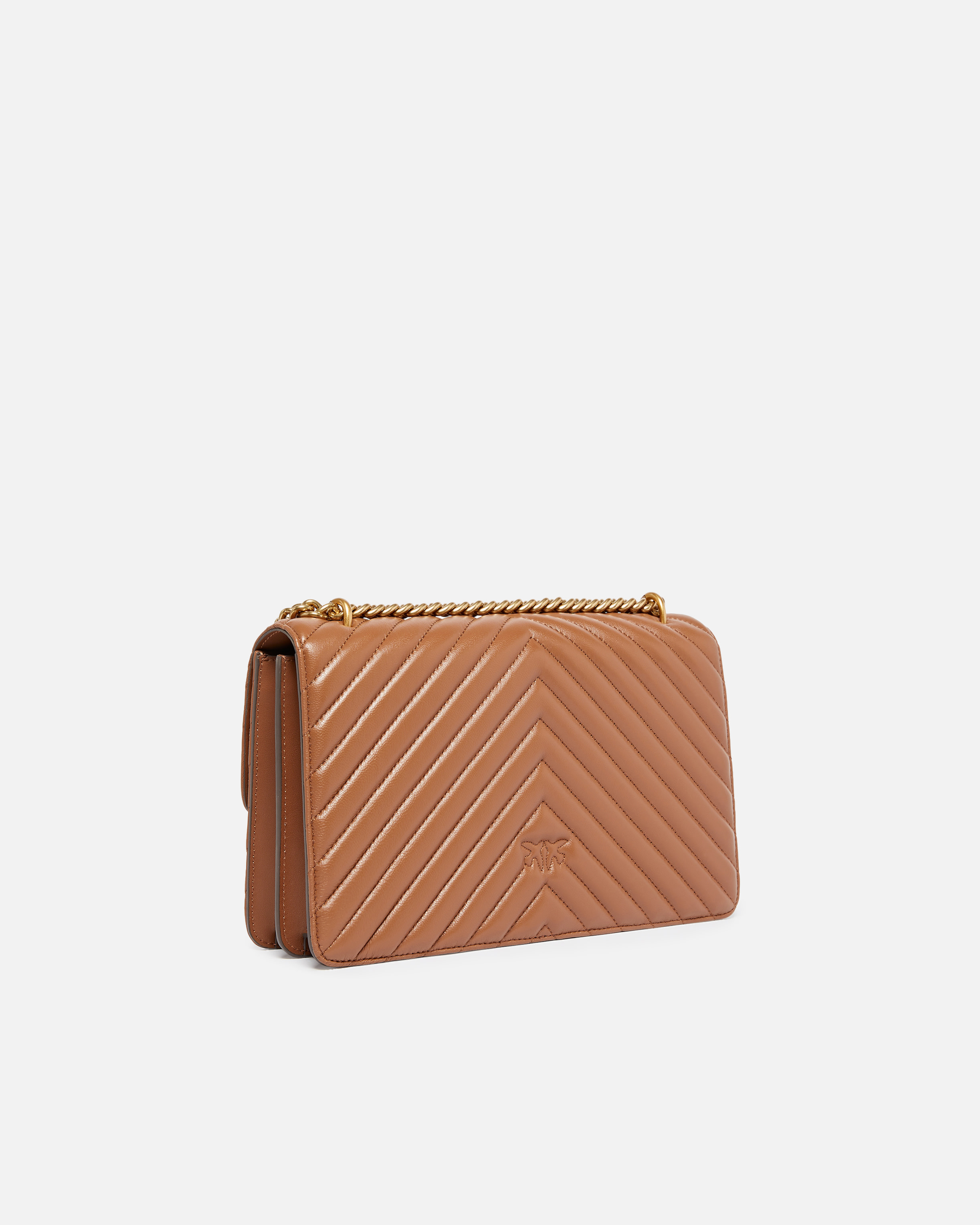 Pinko Chevron-quilted Brown Shoulder Bag With Gold-tone Clasp In Brown