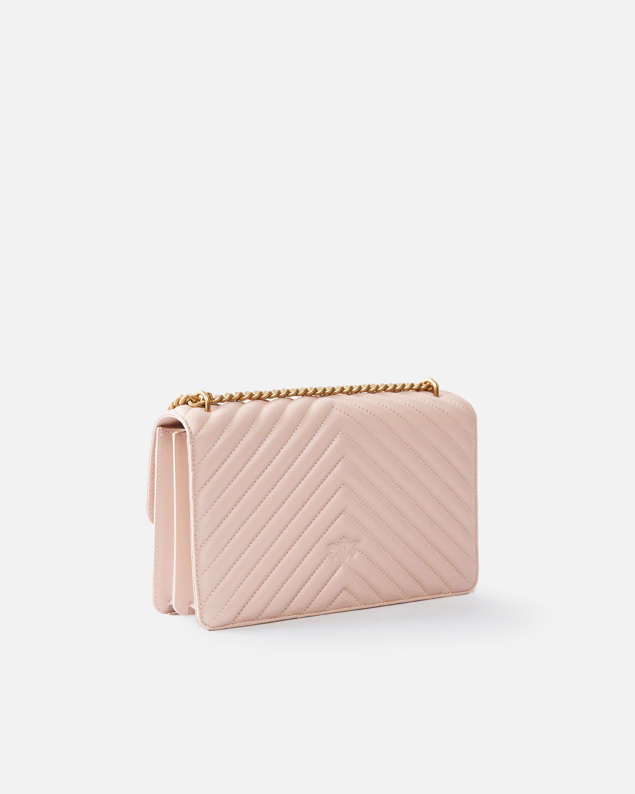 Pinko Love Birds Leather Crossbody Bag In Pink/dusty Pink-antique Gold