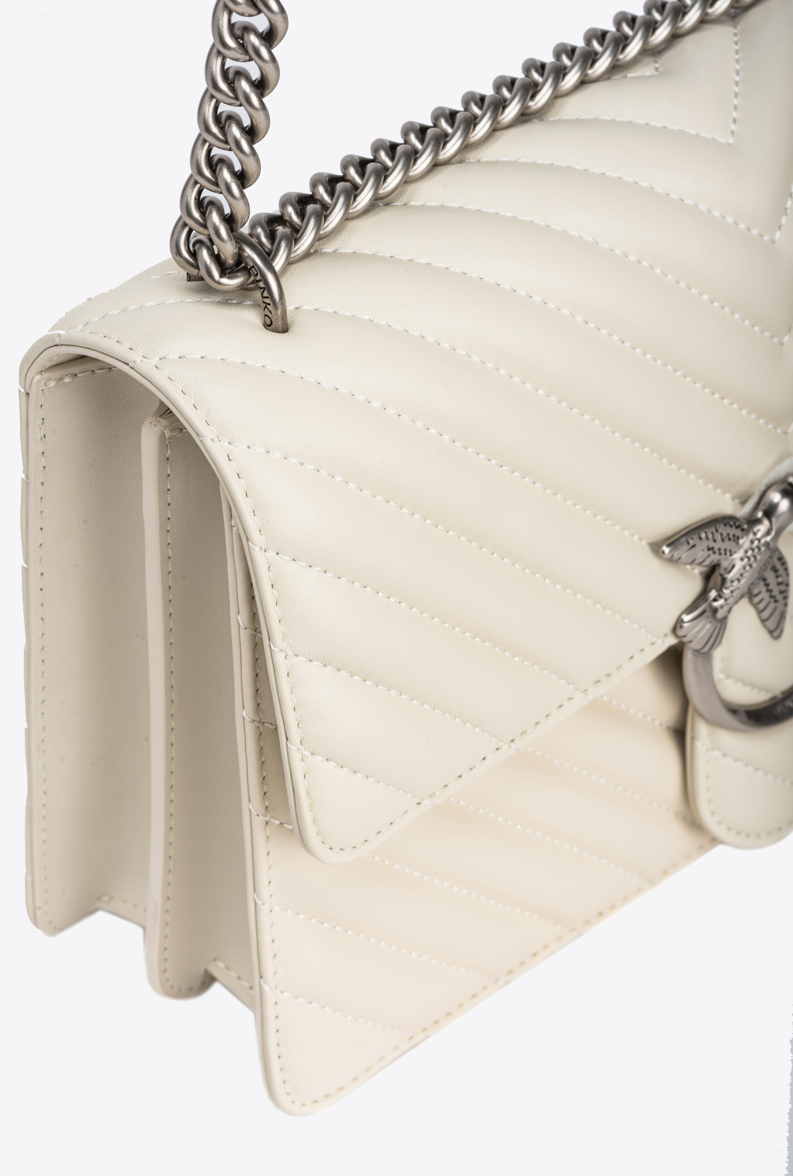 Pinko Classic Love Bag One Chevron In White+white-old Silver