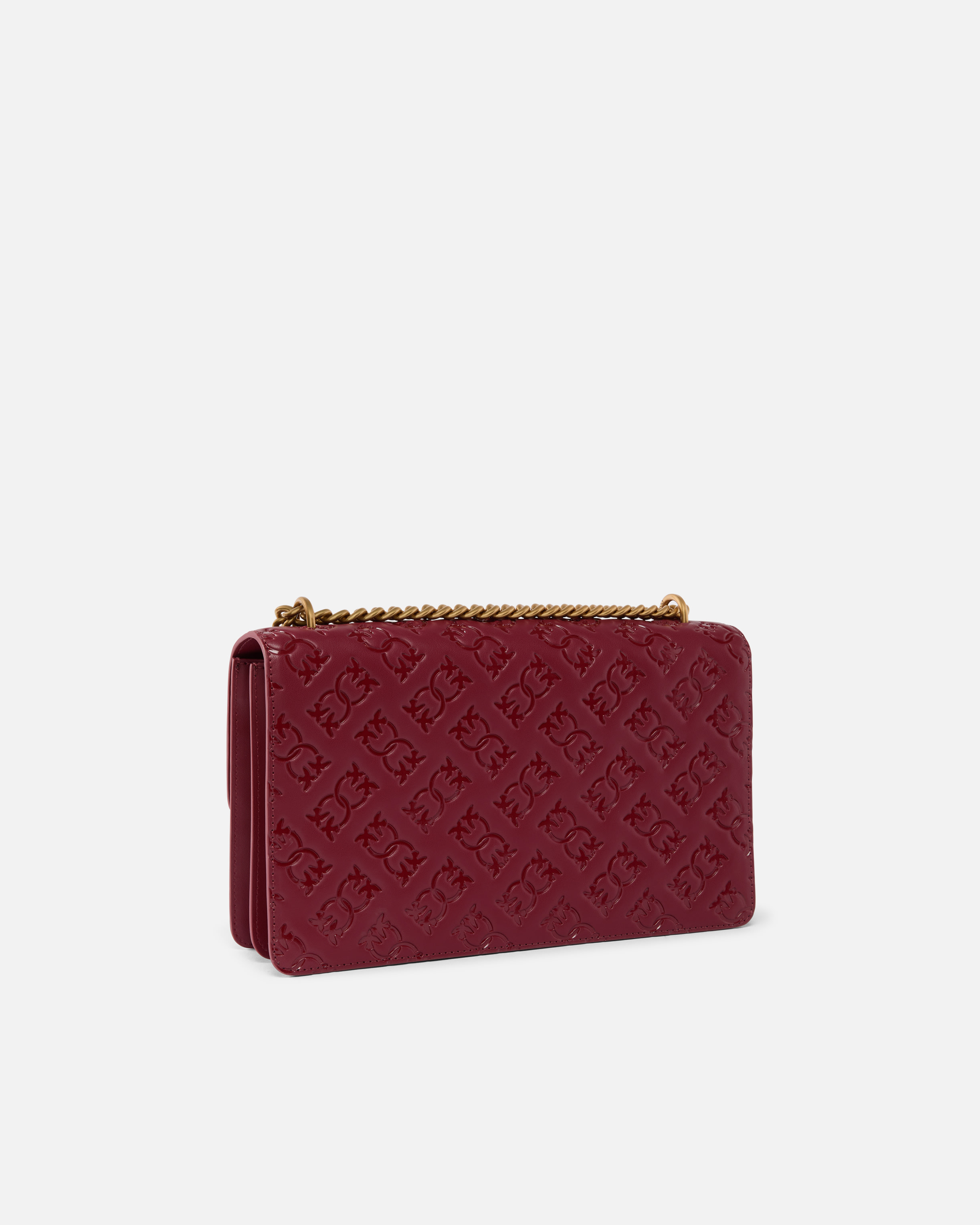 Pinko Love Bag Leather Crossbody Bag With Logo In Bordeaux Merlot-or Antique