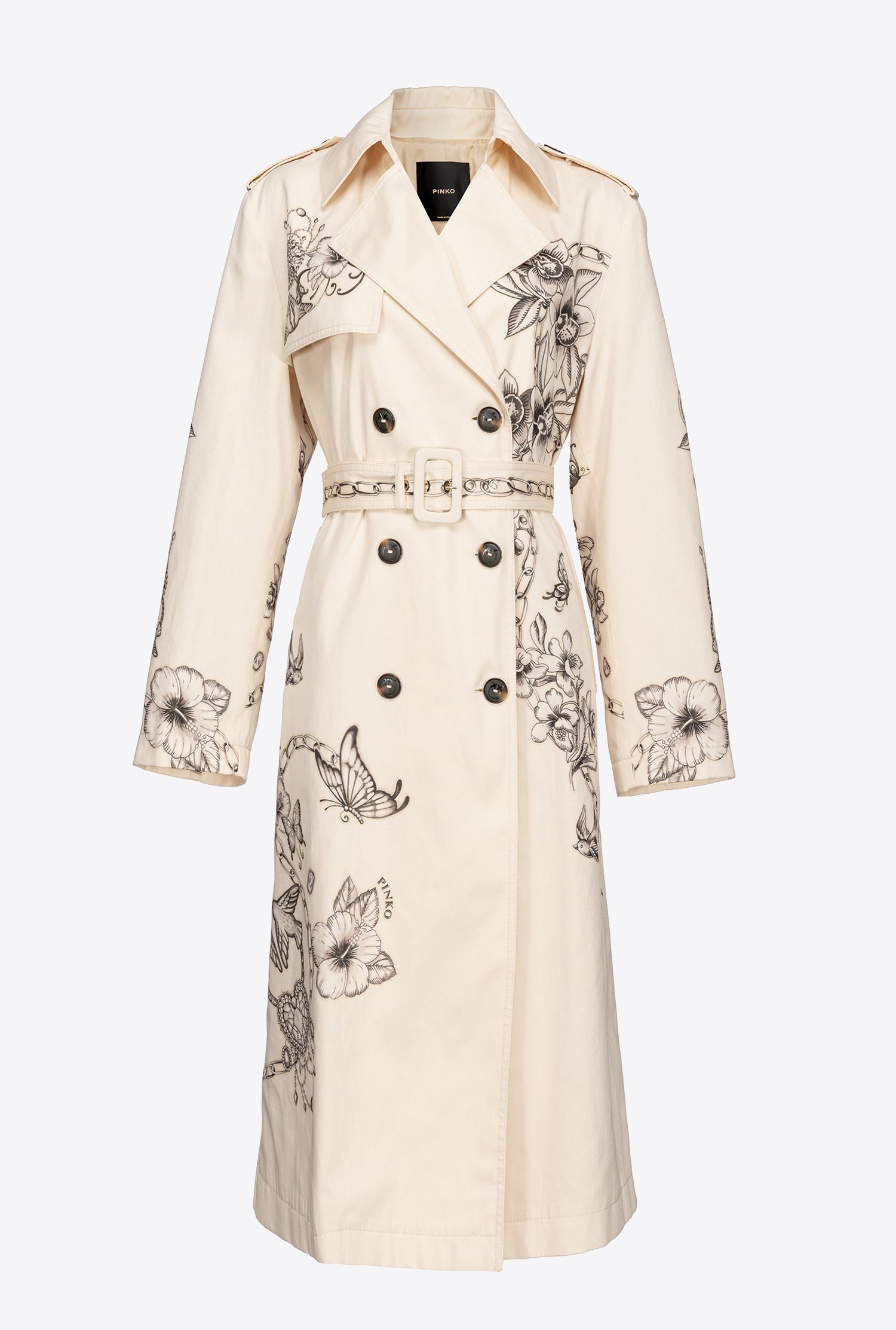 Tattoo-print trench coat PINKO → Shop Online