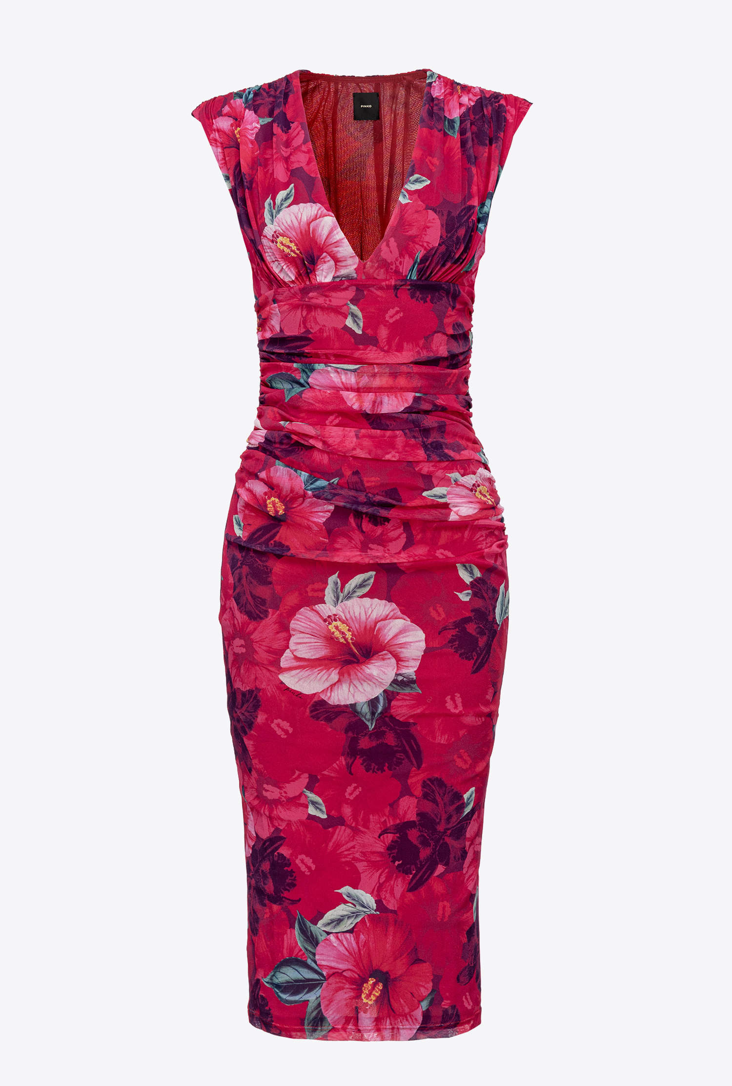 Hibiscus-print calf-length dress - Multi. fuchsia/pink