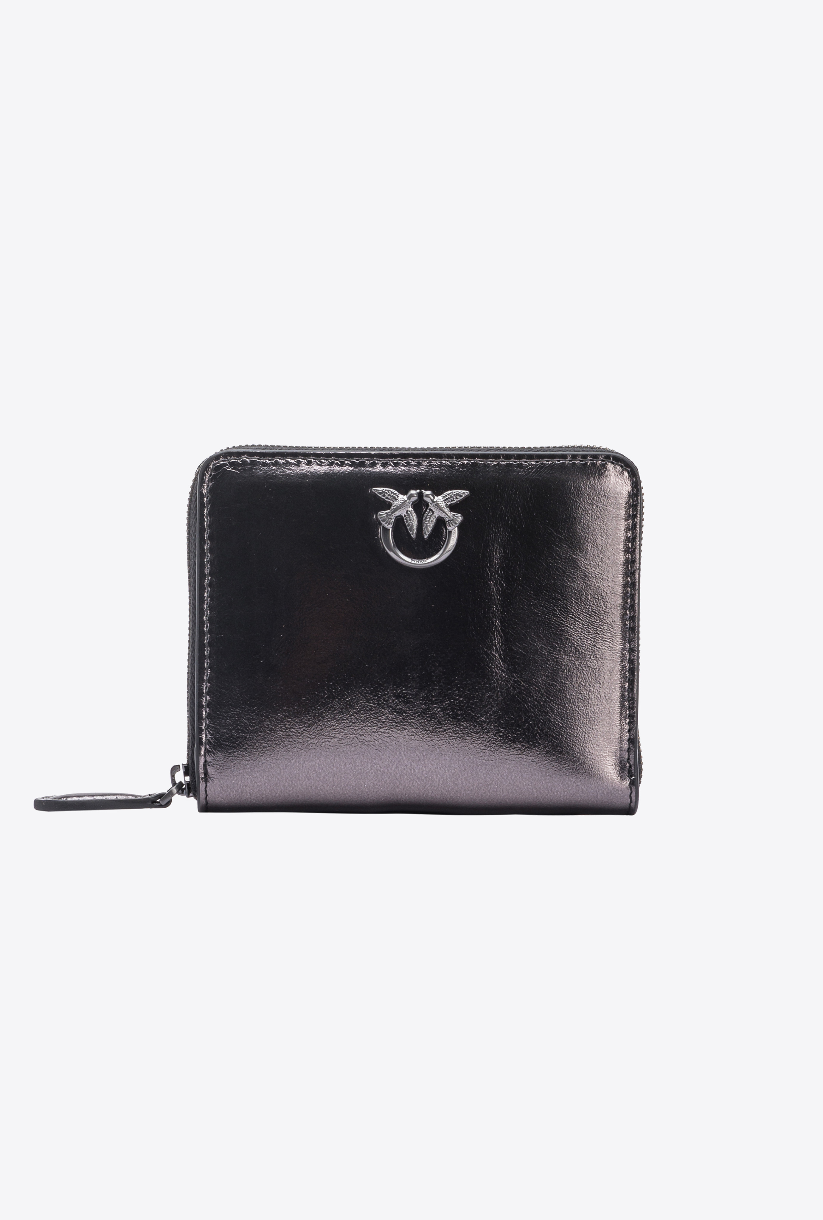 PINKO Galleria zip-around wallet in laminated leather - Free gunmetal grey-block colour