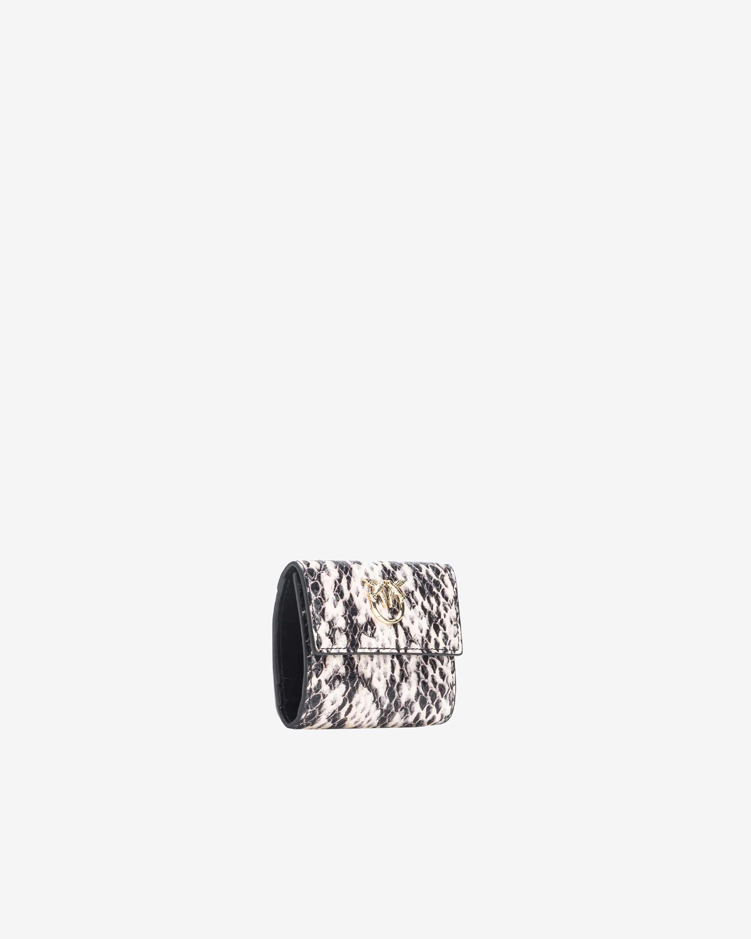 Pinko Galleria Small Wallet In Reptile-print Leather In White/black-light Gold