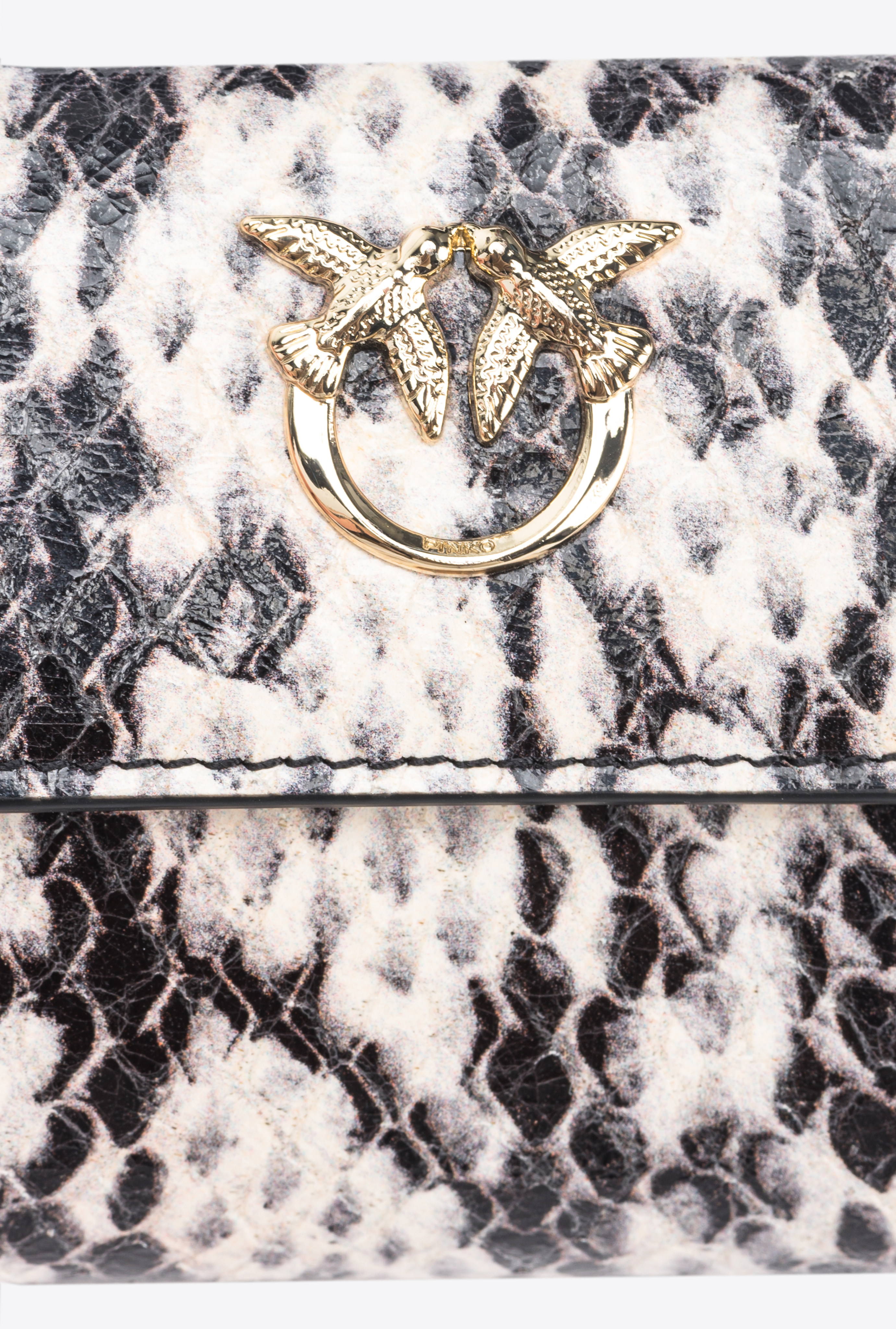 Pinko Galleria Small Wallet In Reptile-print Leather In White/black-light Gold