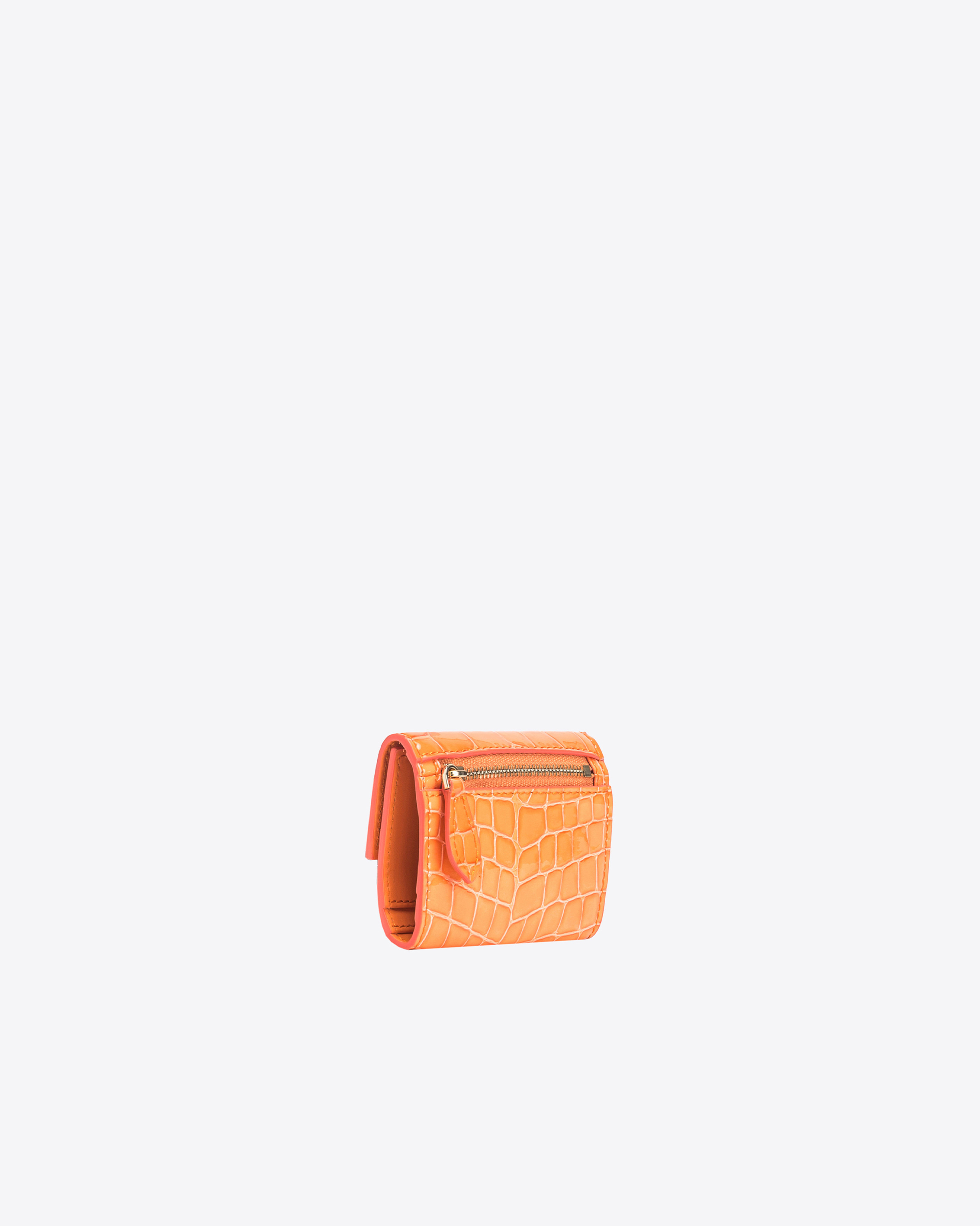 Pinko Galleria Small Wallet In Shiny Coloured Crocodile-print Leather In Orange-light Gold