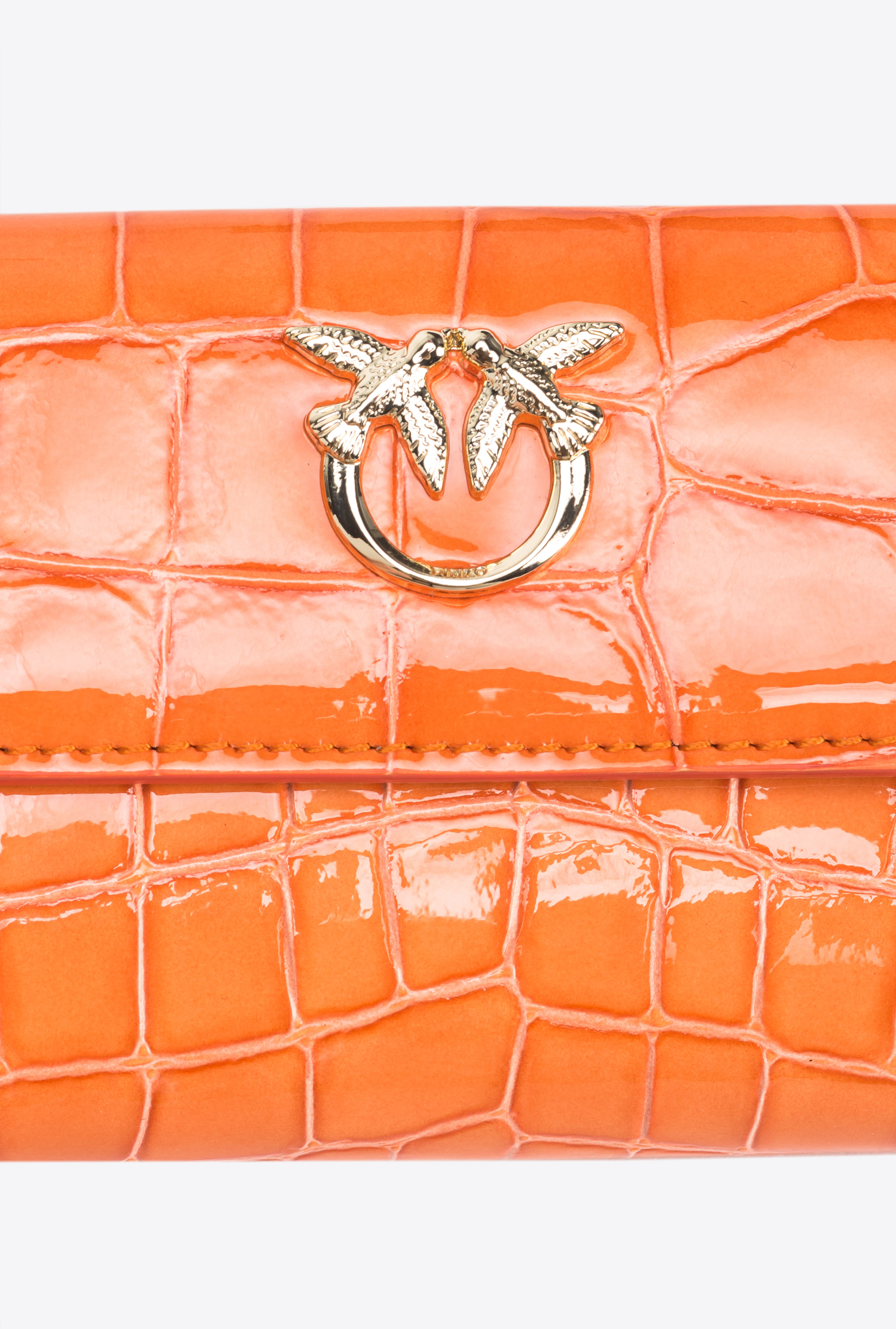 Shop Pinko Galleria Small Wallet In Shiny Coloured Crocodile-print Leather In Orange-light Gold