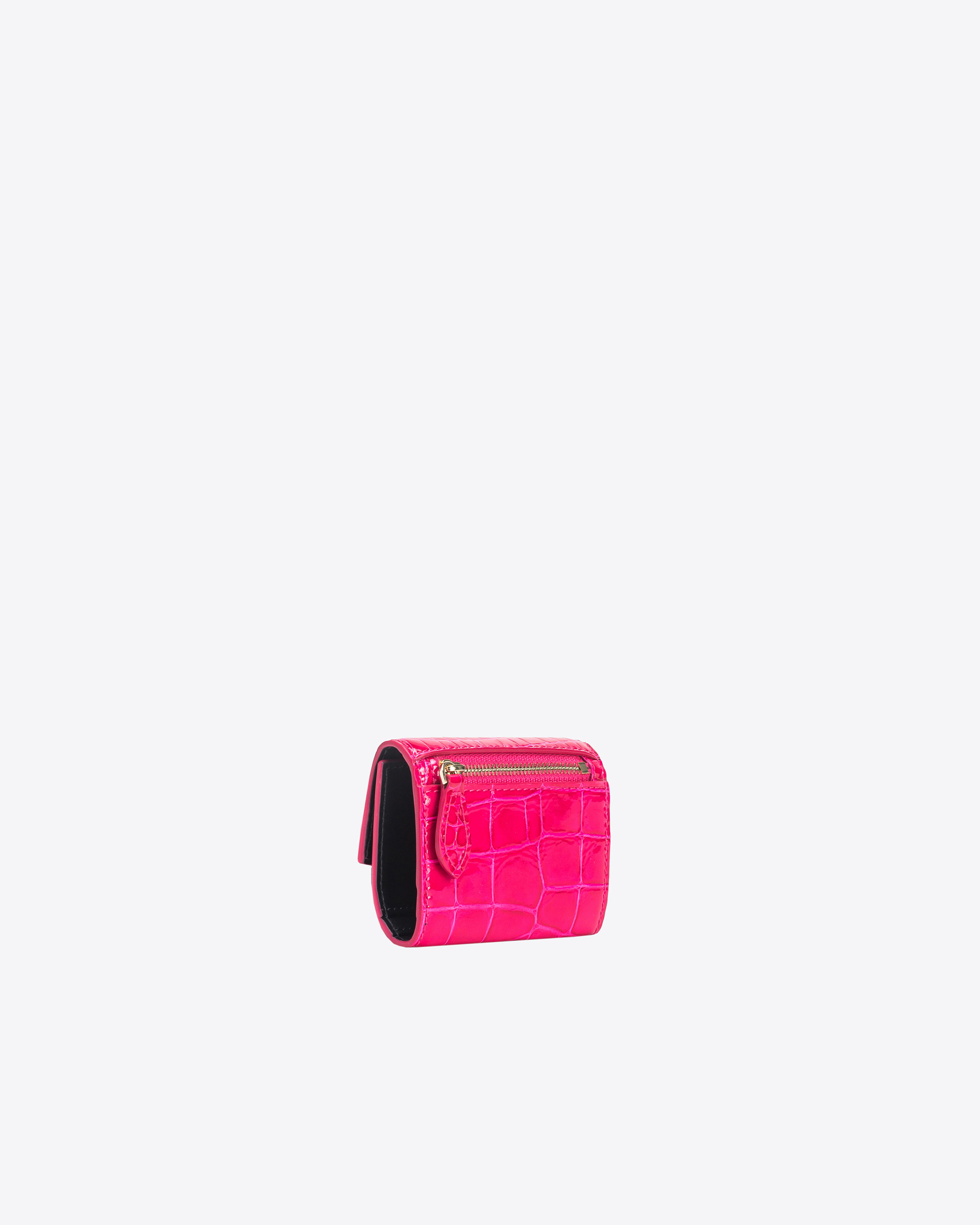 Pinko Galleria Small Wallet In Shiny Coloured Crocodile-print Leather In  Pink-light Gold