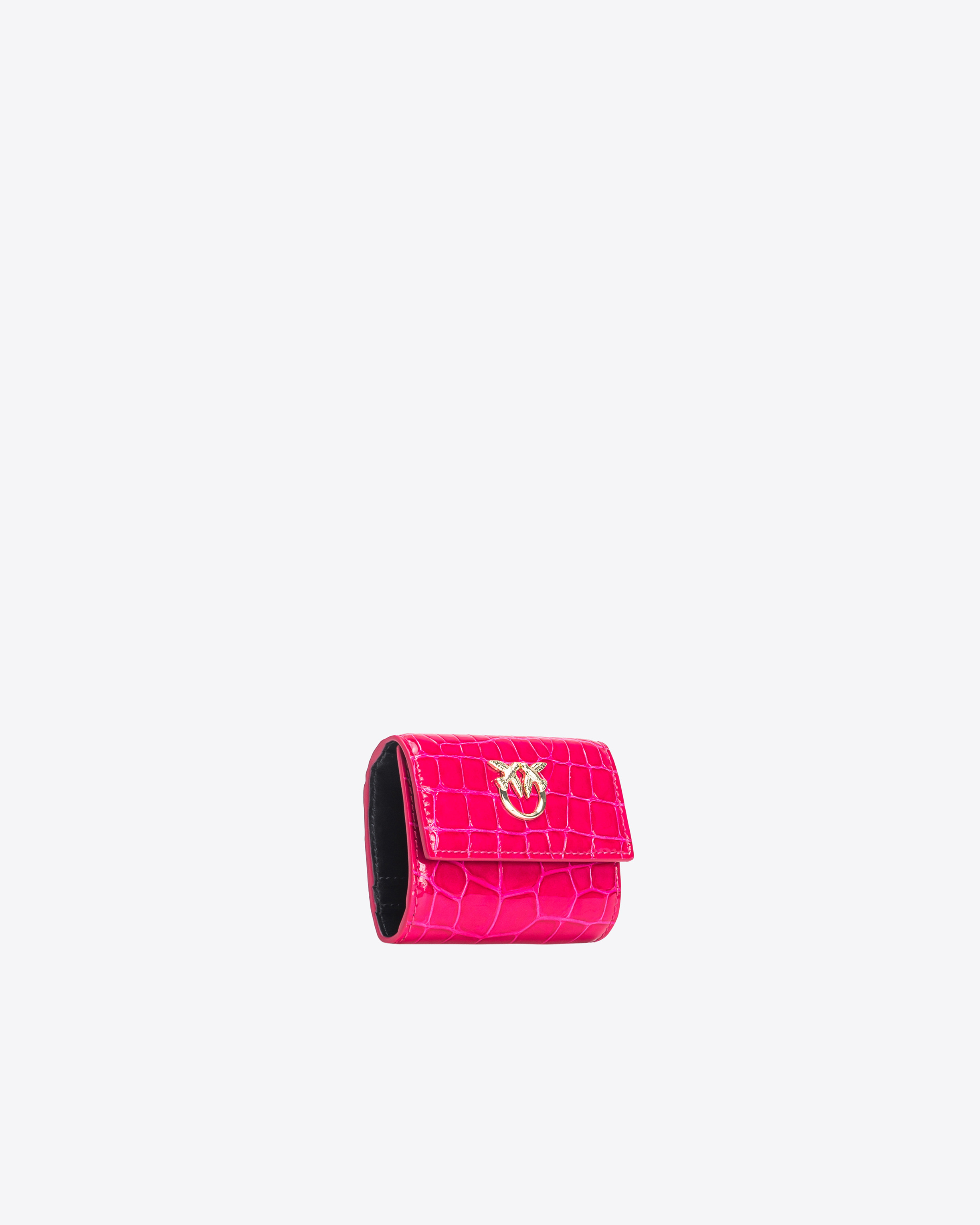 Pinko Galleria Small Wallet In Shiny Coloured Crocodile-print Leather In  Pink-light Gold