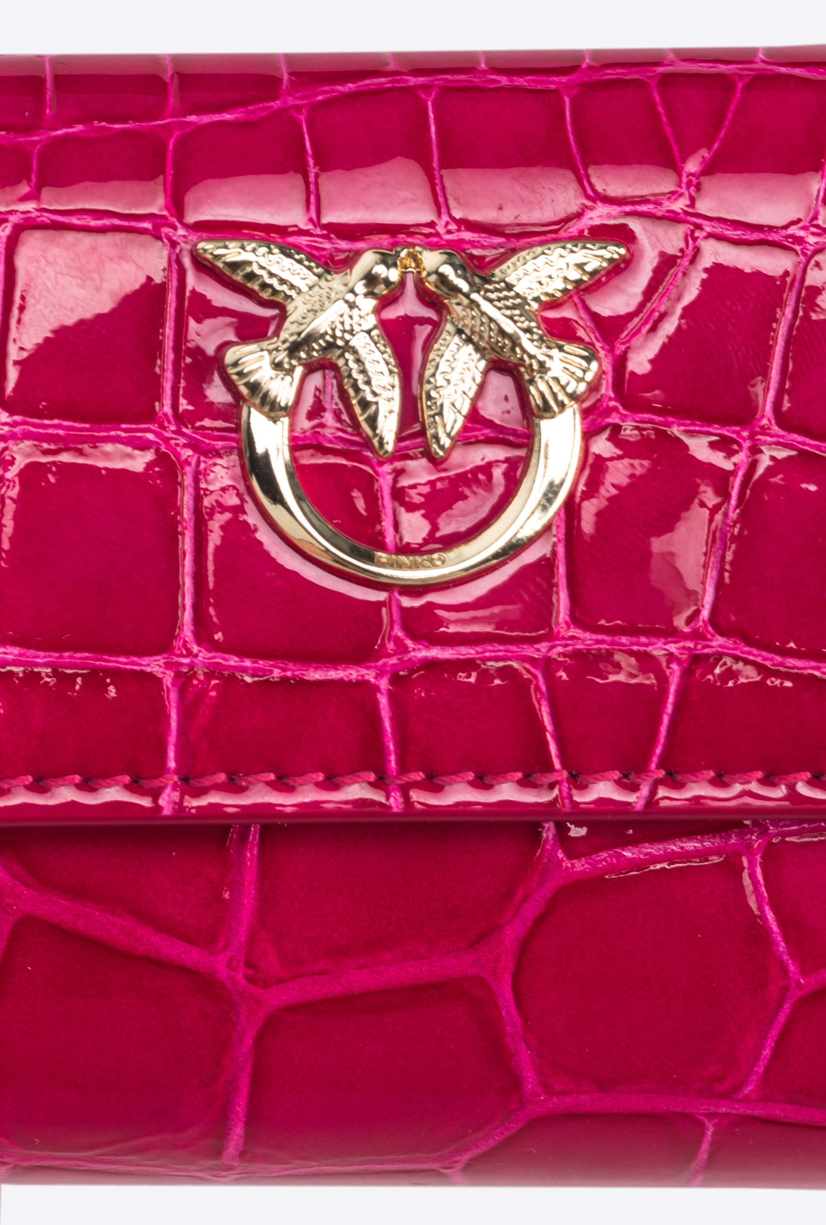 Pinko Galleria Small Wallet In Shiny Coloured Crocodile-print Leather In  Pink-light Gold