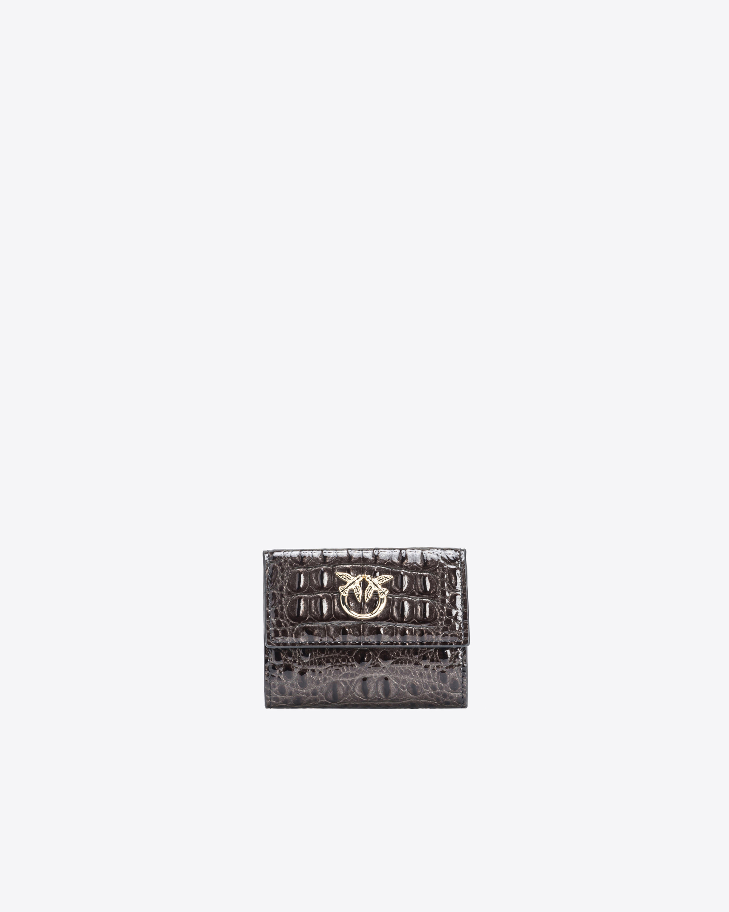 Shop Pinko Galleria Croc-print Small Wallet In Nero-light Gold