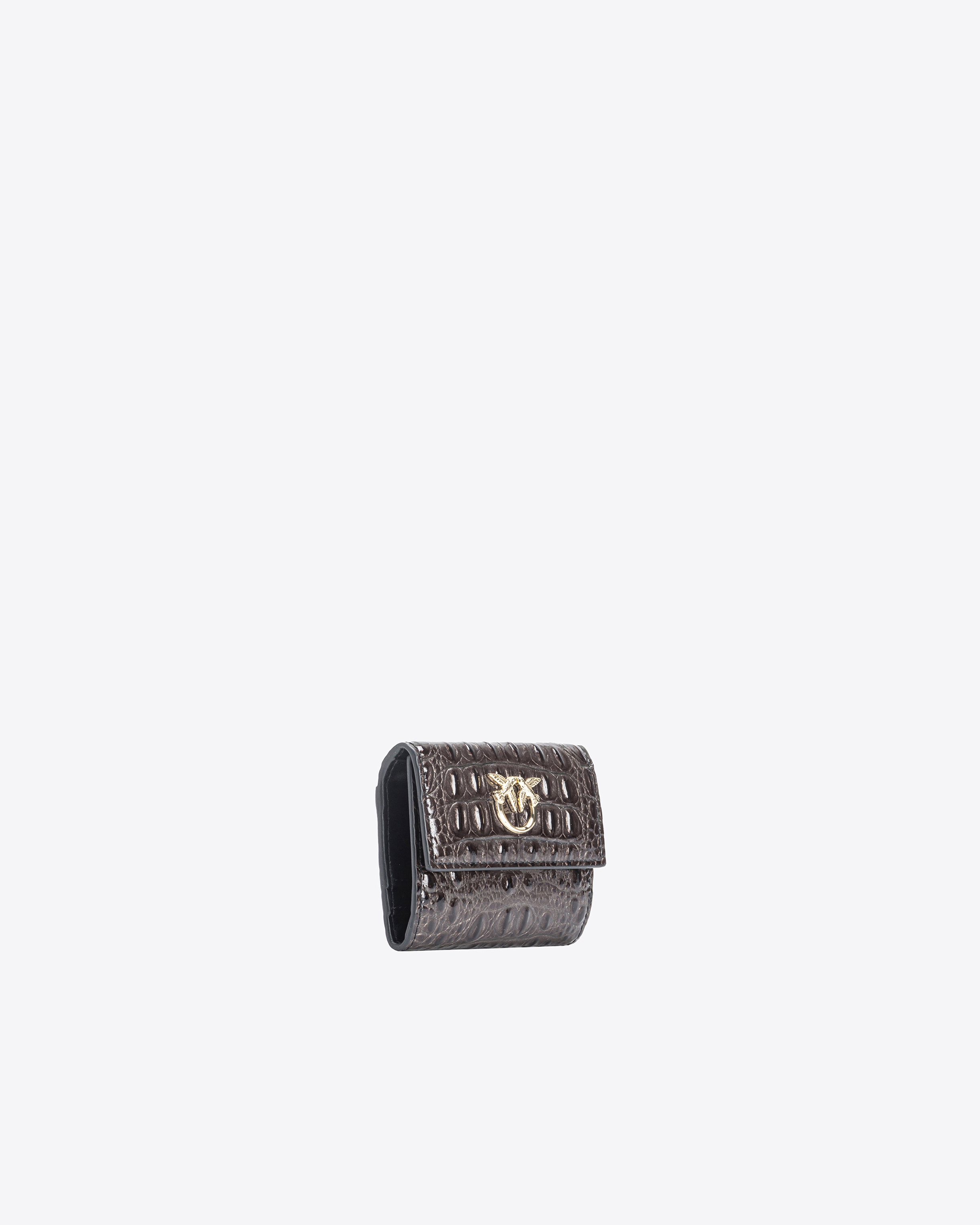 Pinko Galleria Croc-print Small Wallet In Nero-light Gold