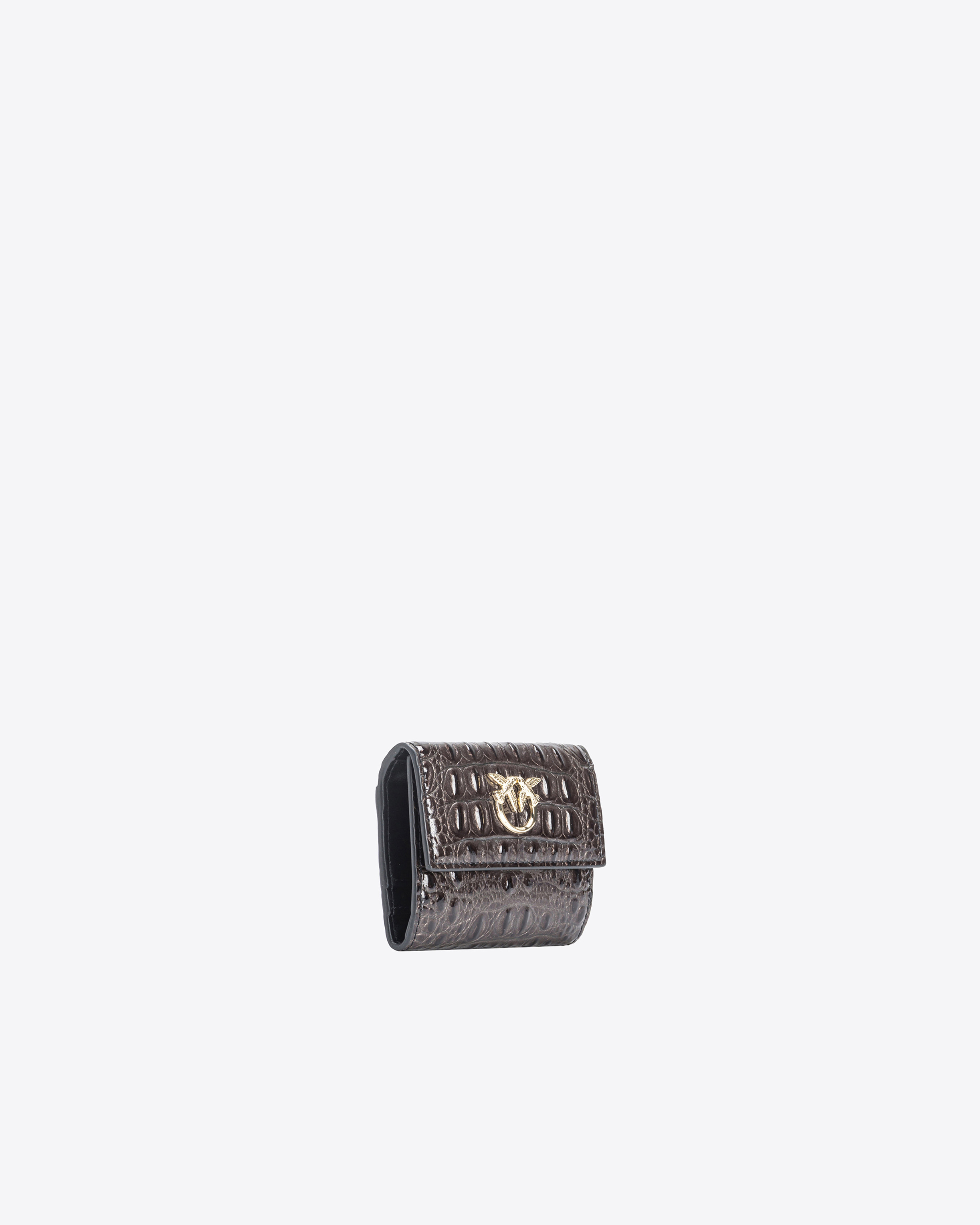 Shop Pinko Galleria Croc-print Small Wallet In Nero-light Gold