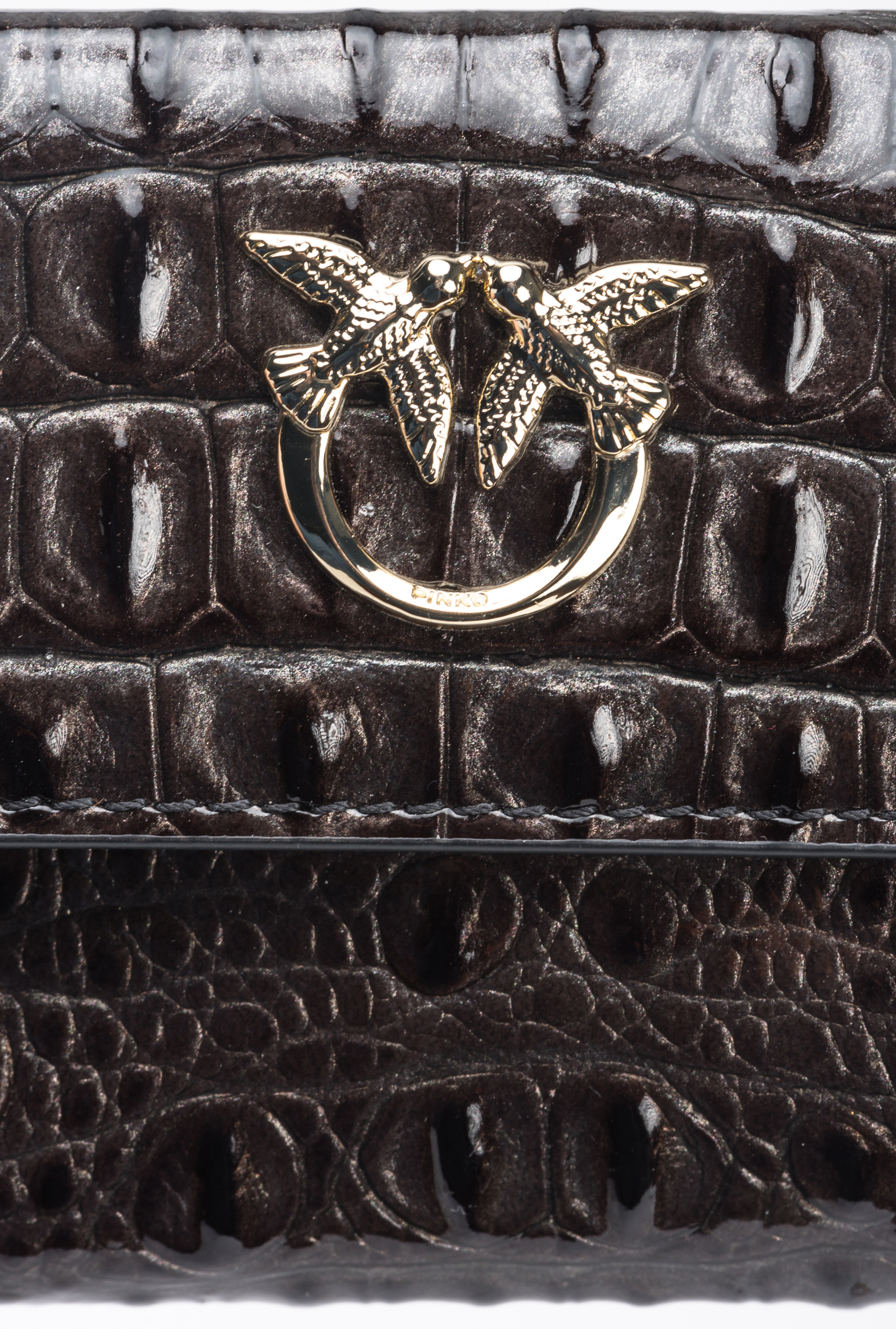 Pinko Galleria Croc-print Small Wallet In Nero-light Gold