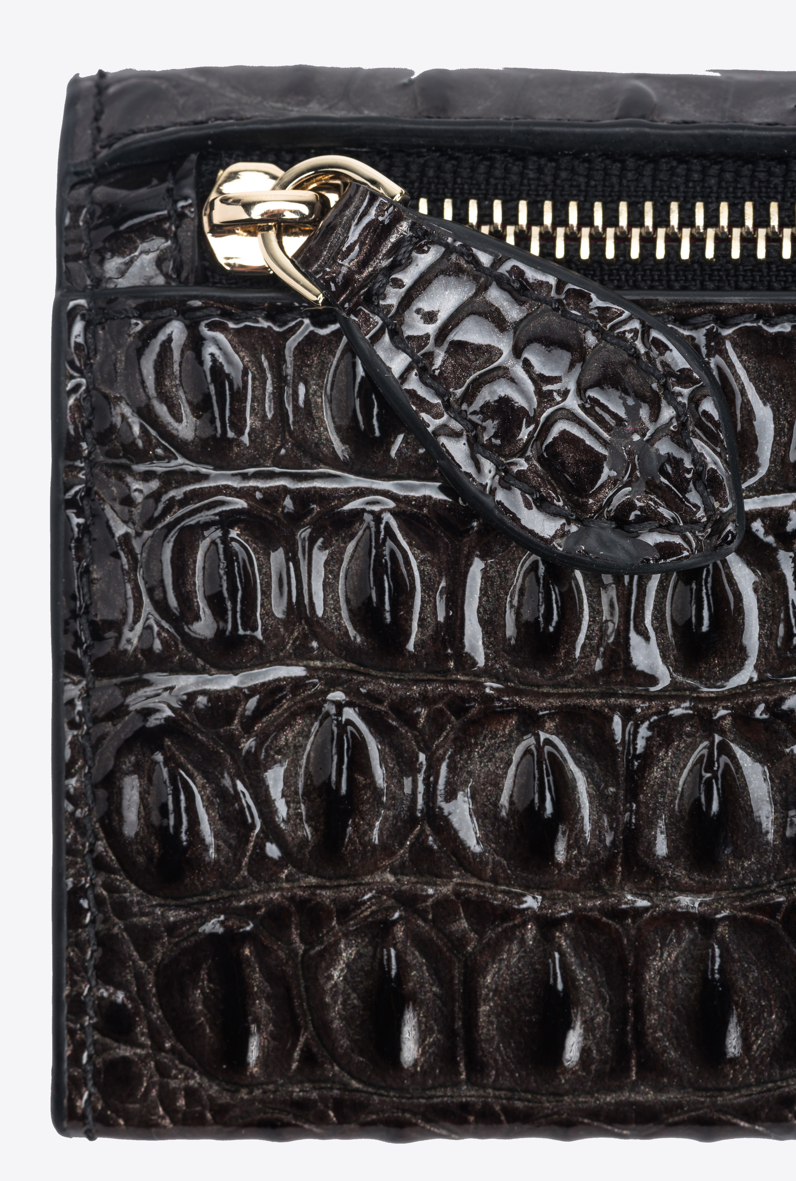 Shop Pinko Galleria Croc-print Small Wallet In Nero-light Gold