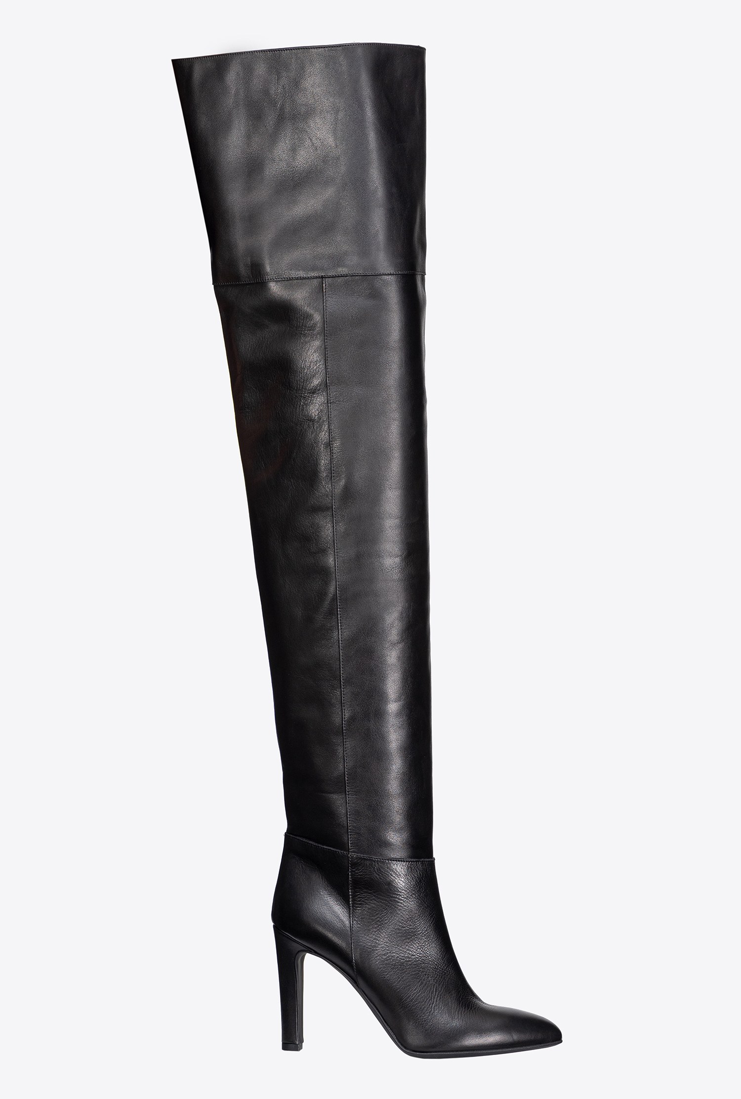 Thigh-high leather boots - Limo black