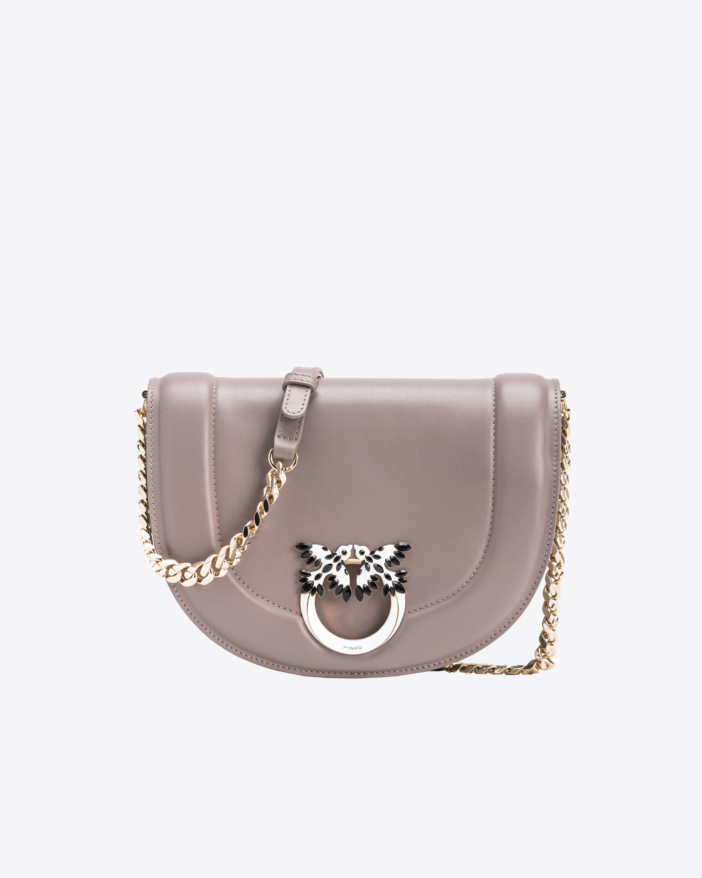 Shop Pinko Galleria Classic Love Bag Click Round With Bejewelled Buckle In Beige - Fer-or Clair