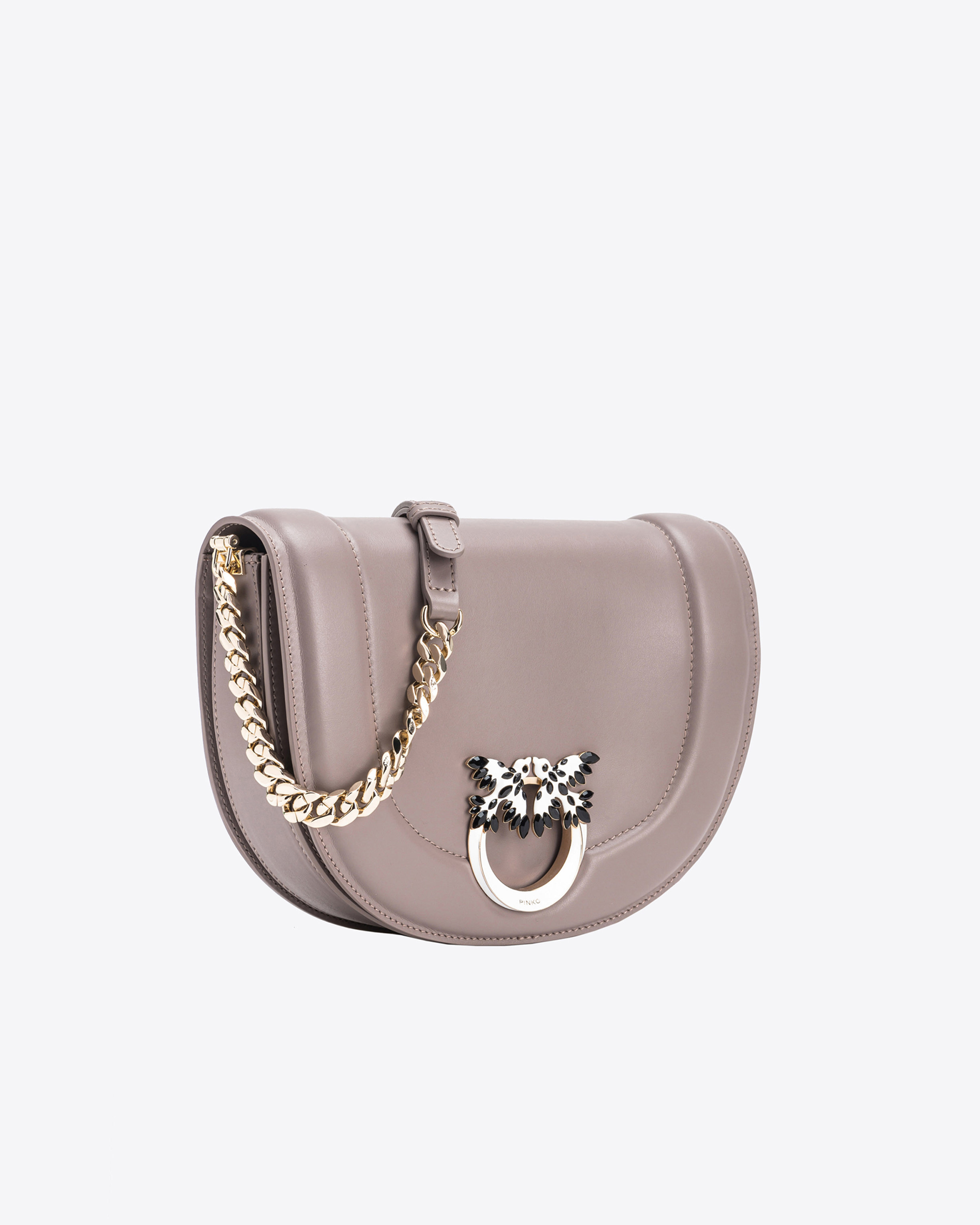 Shop Pinko Galleria Classic Love Bag Click Round With Bejewelled Buckle In Beige - Fer-or Clair