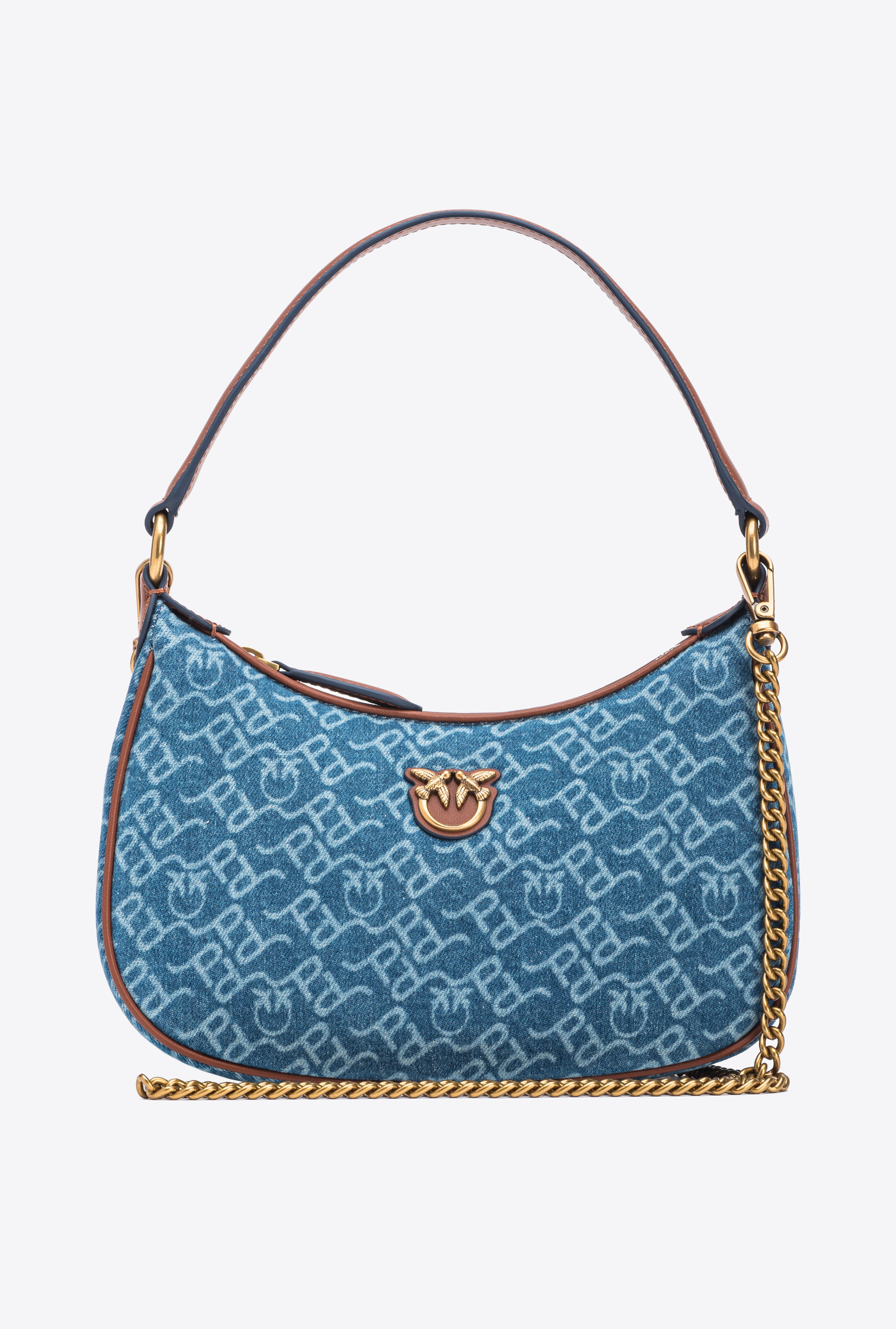 PINKO Half Moon Mini Denim Shoulder Bag, Blue