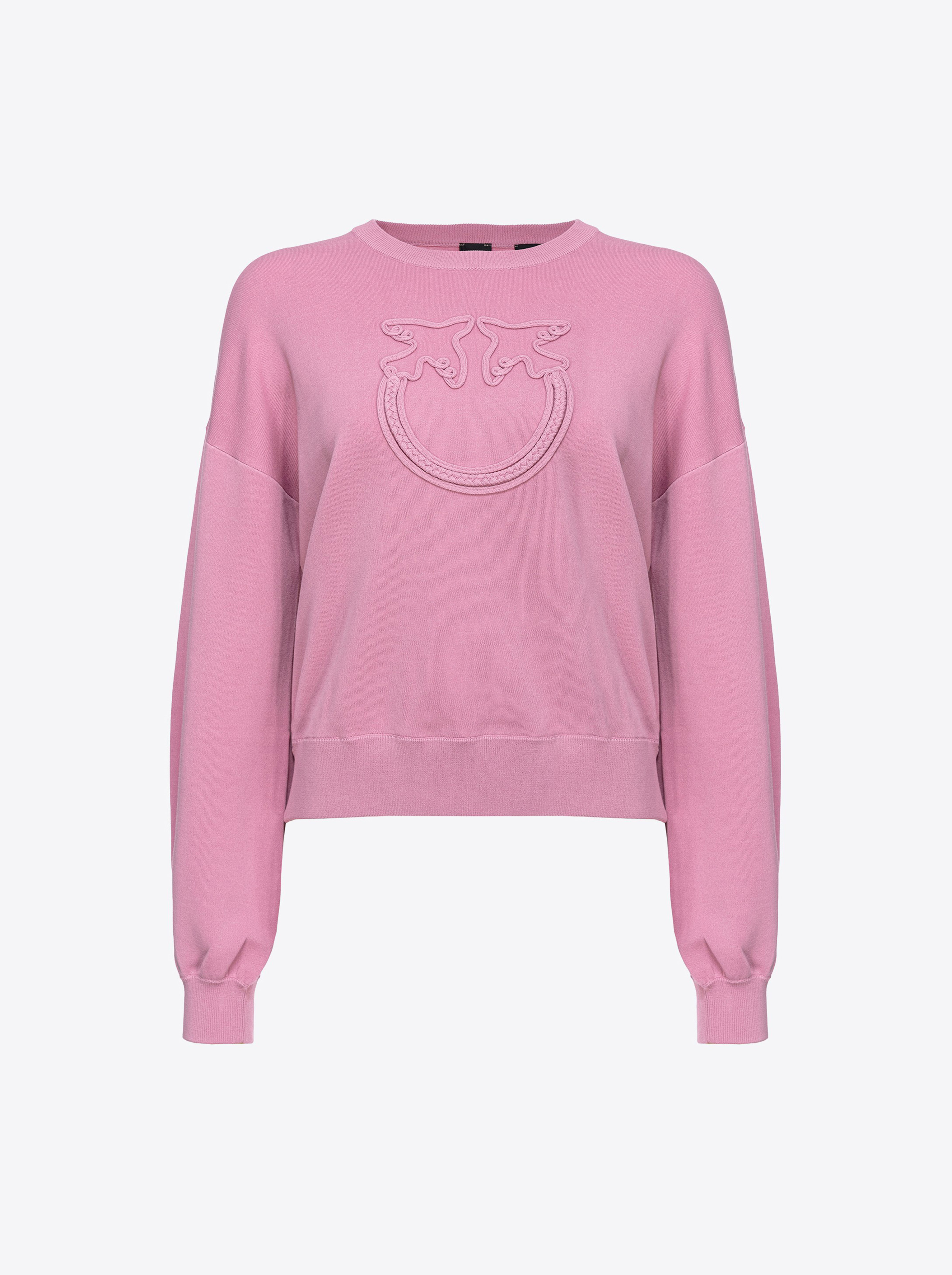 Shop Pinko Sweater With Love Birds Appliqué In Orchid Smoke