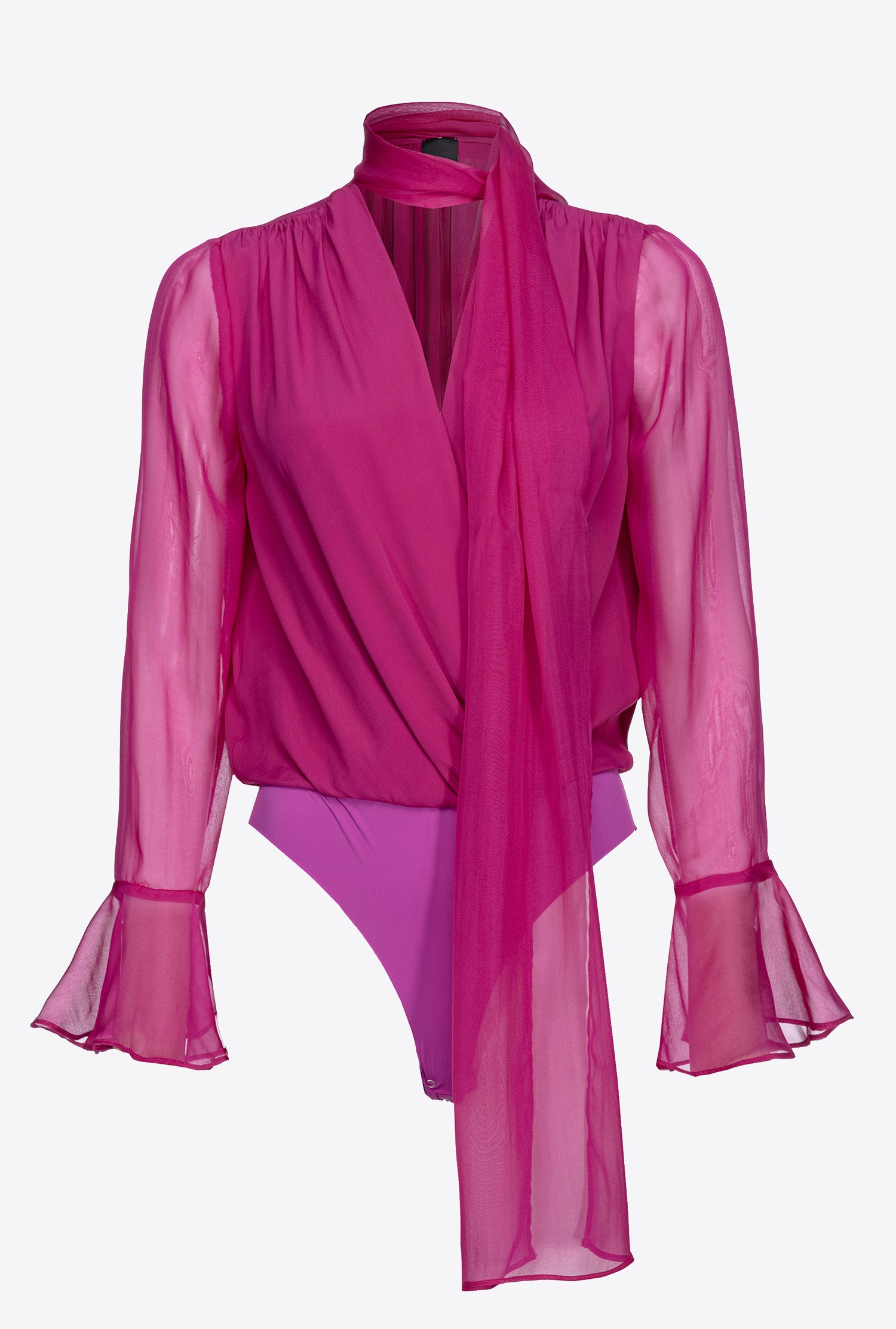 Pinko Silk Chiffon Bodysuit In Violet Bougainvillier