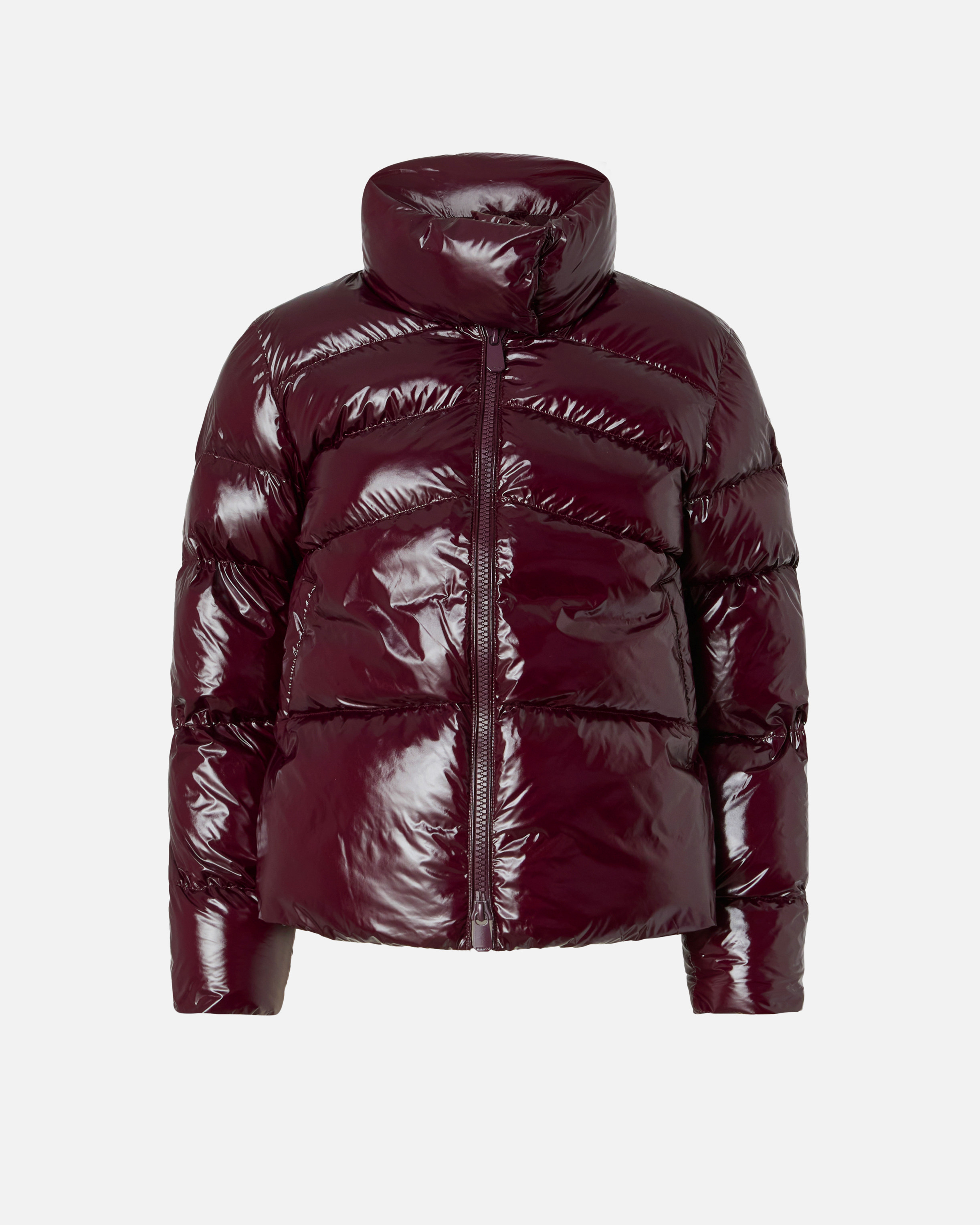 Pinko Padded Crystal Nylon Pea Coat In Burgundy