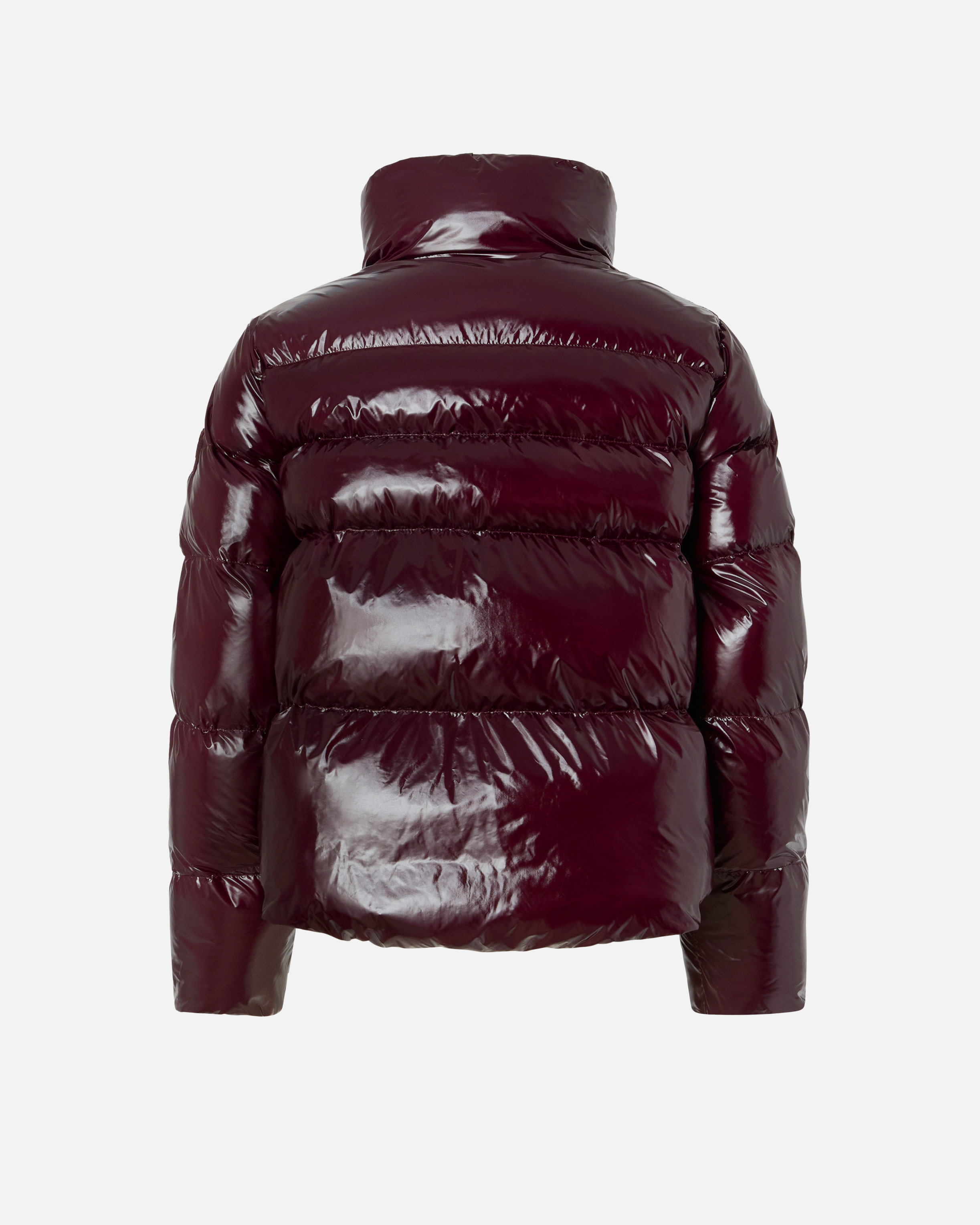 Pinko Padded Crystal Nylon Pea Coat In Burgundy