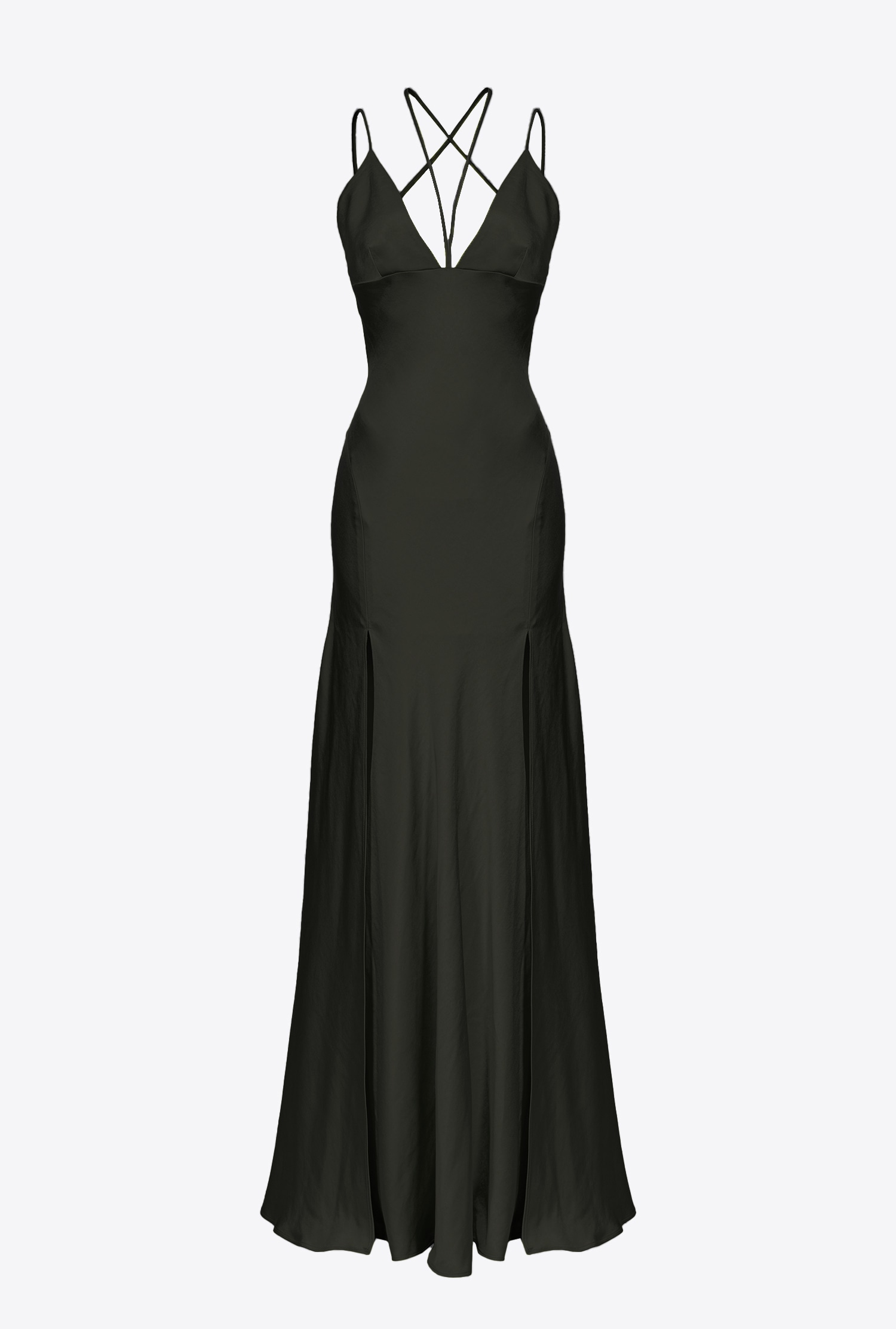 Hammered satin slip dress - Limo black