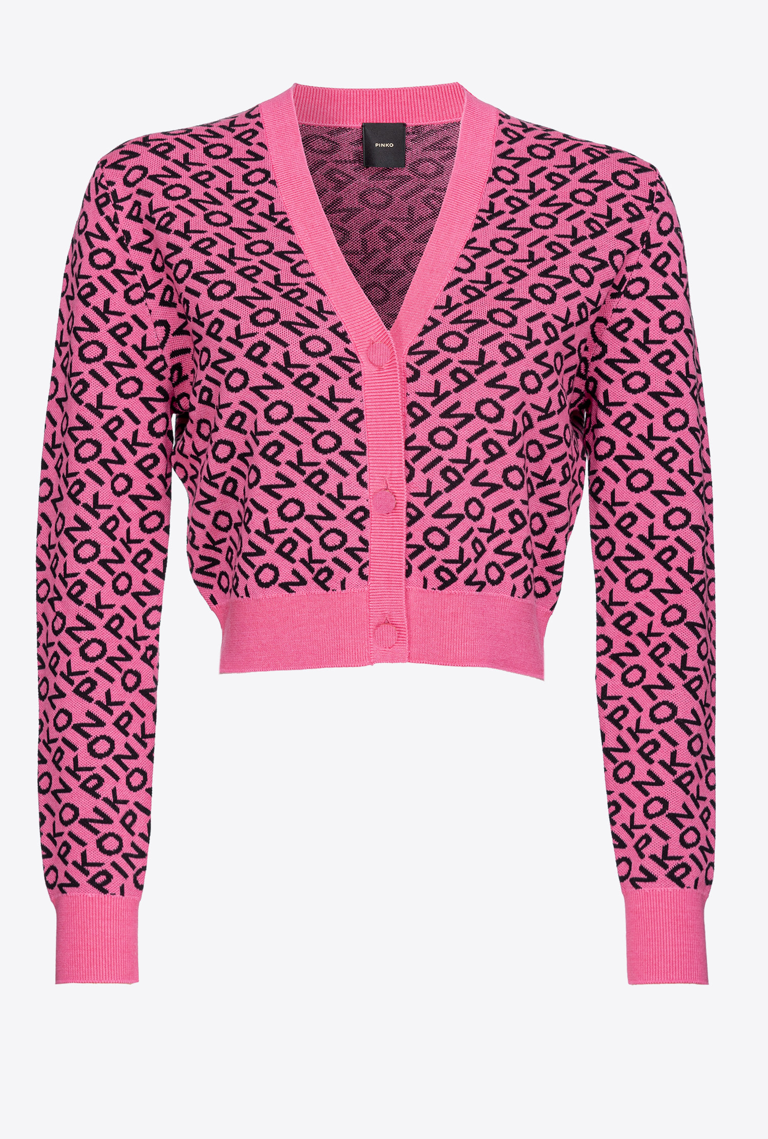 Pinko Logo-jacquard V-neck Cardigan In Pink/black