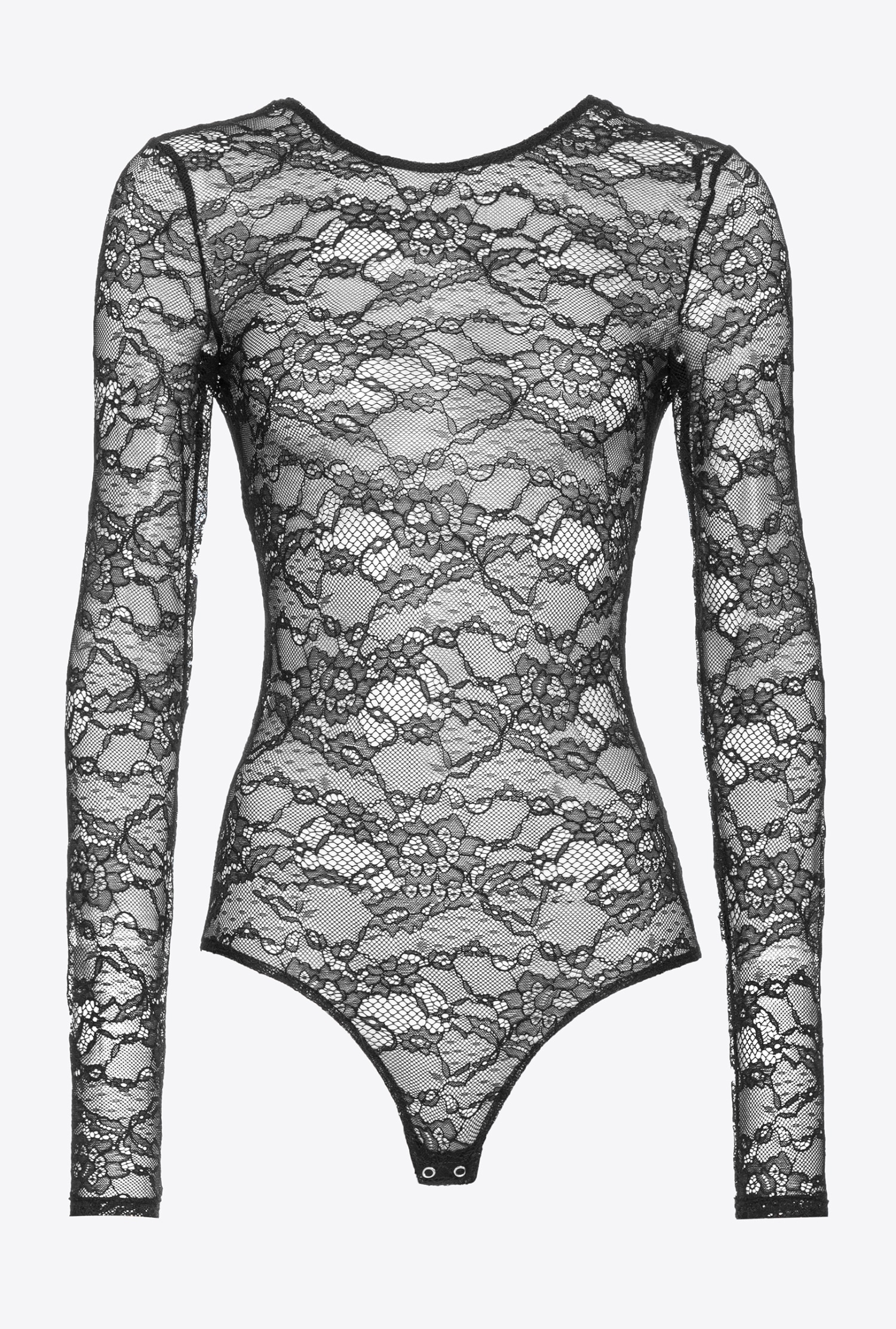 Pinko Long-sleeved Lace Bodysuit In Noir Limousine