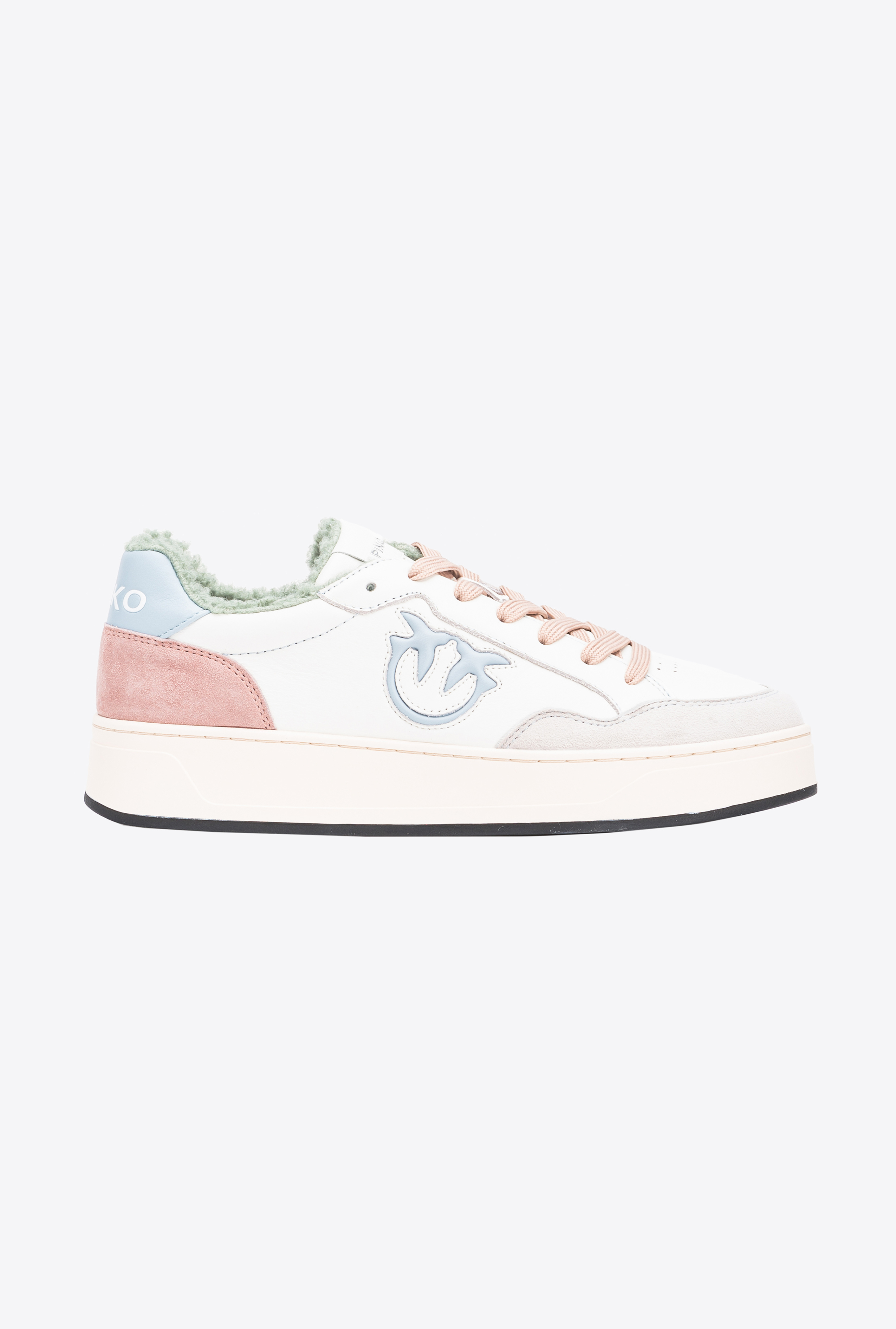 Faux fur basketball sneakers with logo - Off white/beige/mint