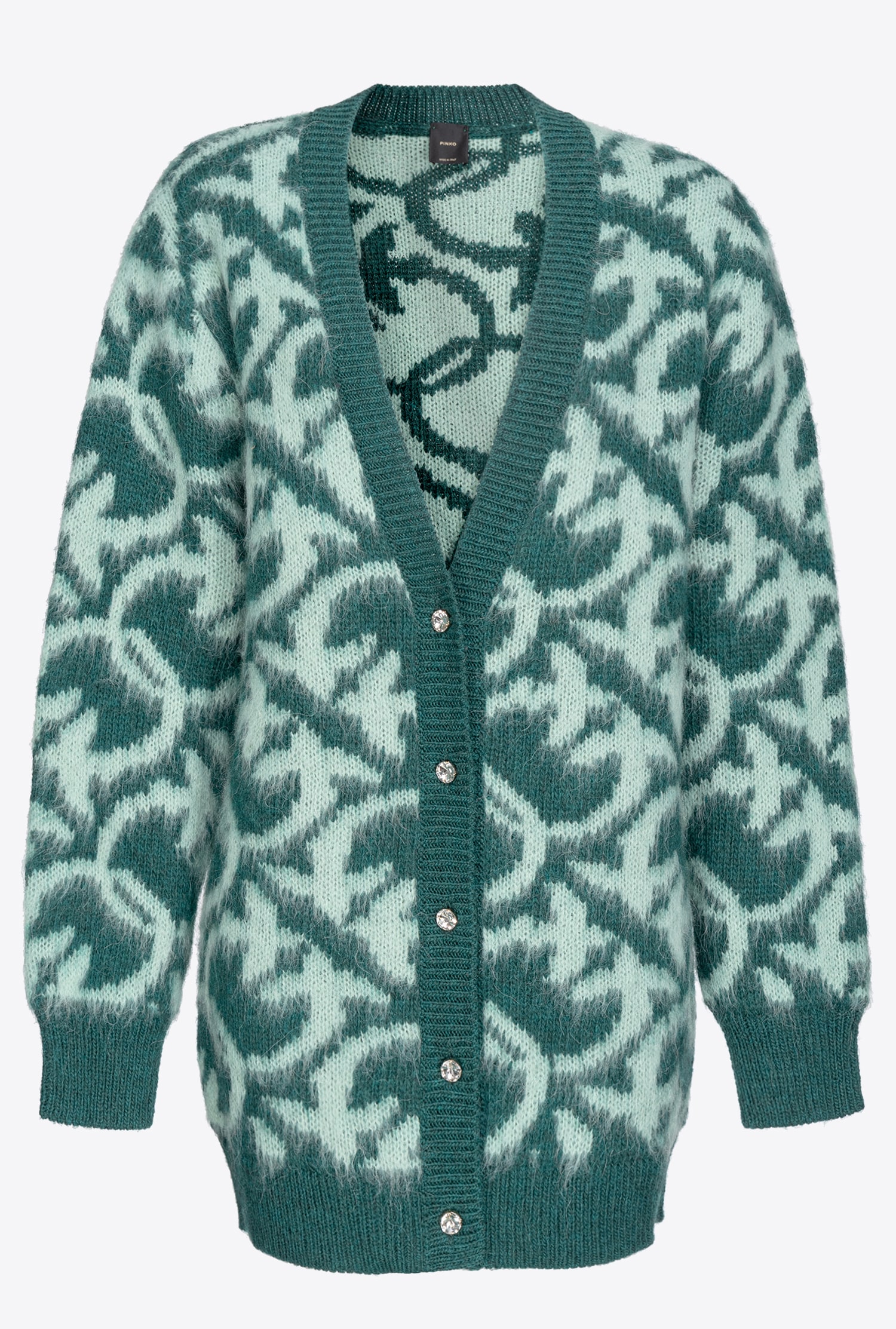 Pinko Cardigan En Laine Et Alpaga Love Birds In Vert/vert Foncé