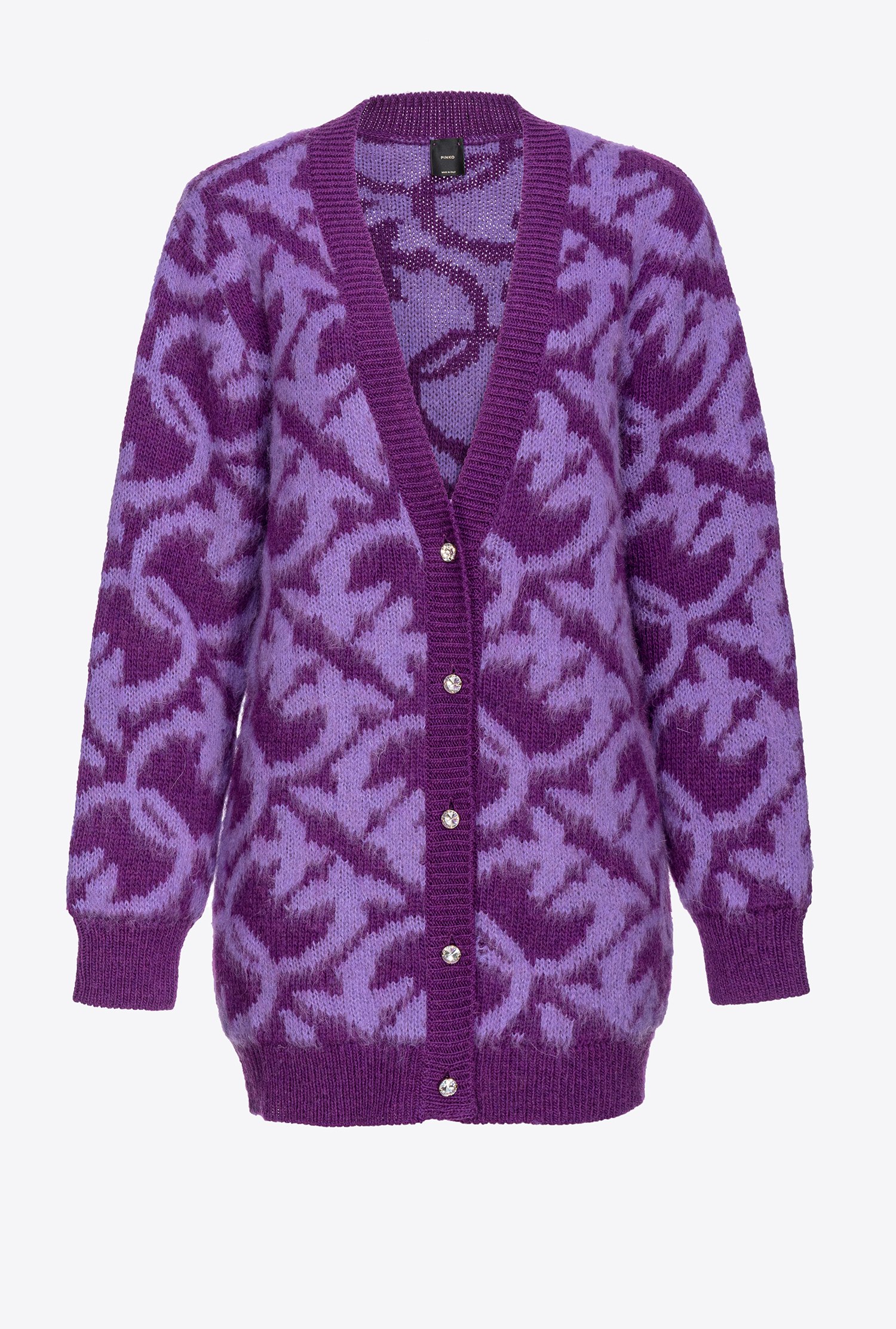 Pinko Cardigan En Laine Et Alpaga Love Birds In Purple/lilac