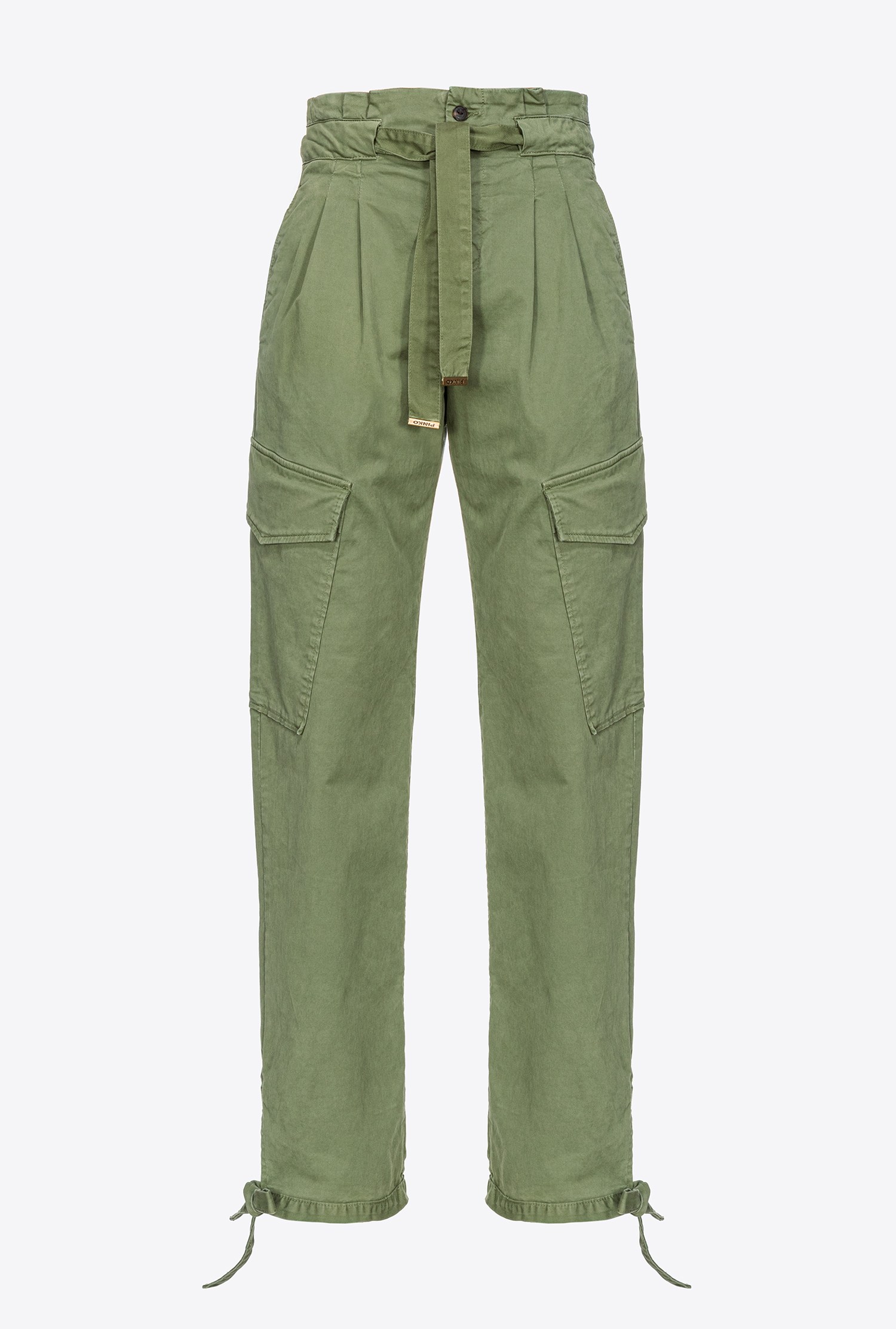 Stretch satin cargo trousers - Cypress green