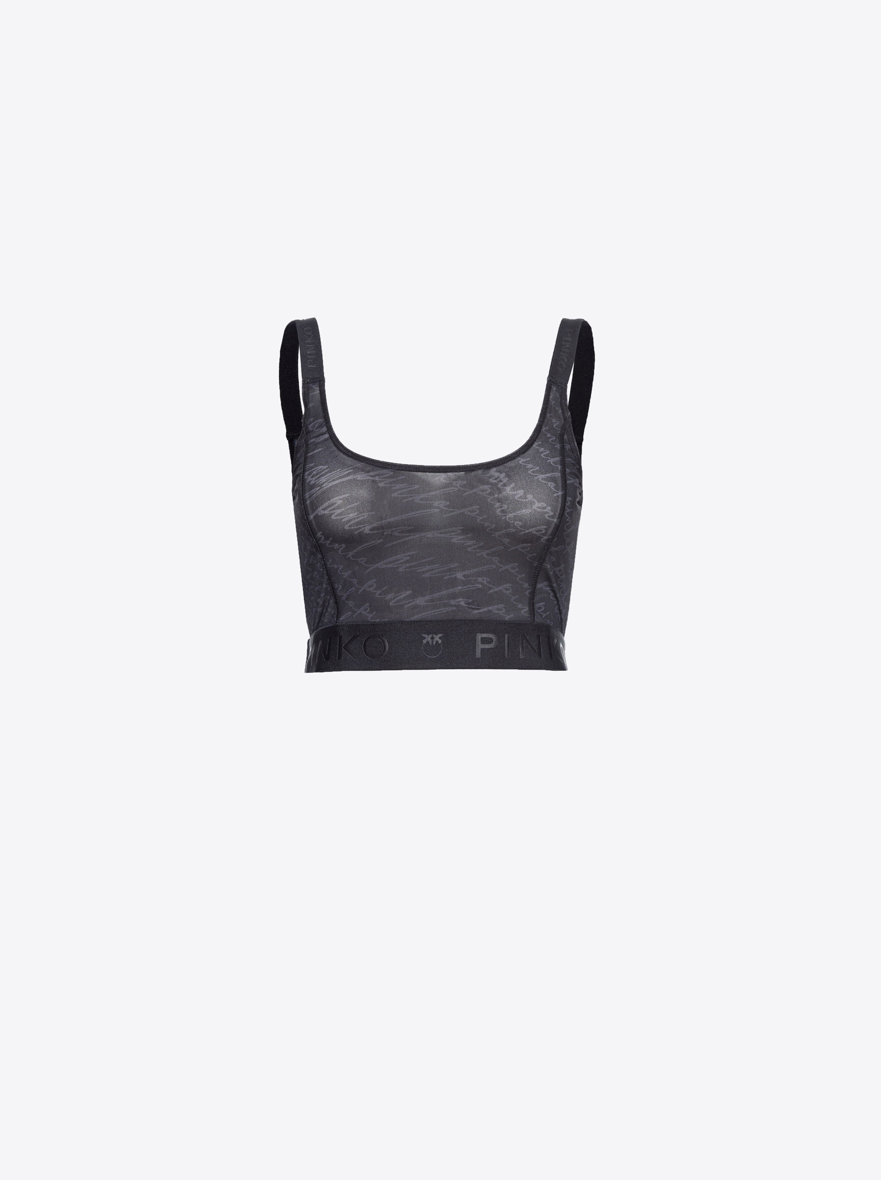 PINKO Bra top with vinyl details, Black Women's Bra