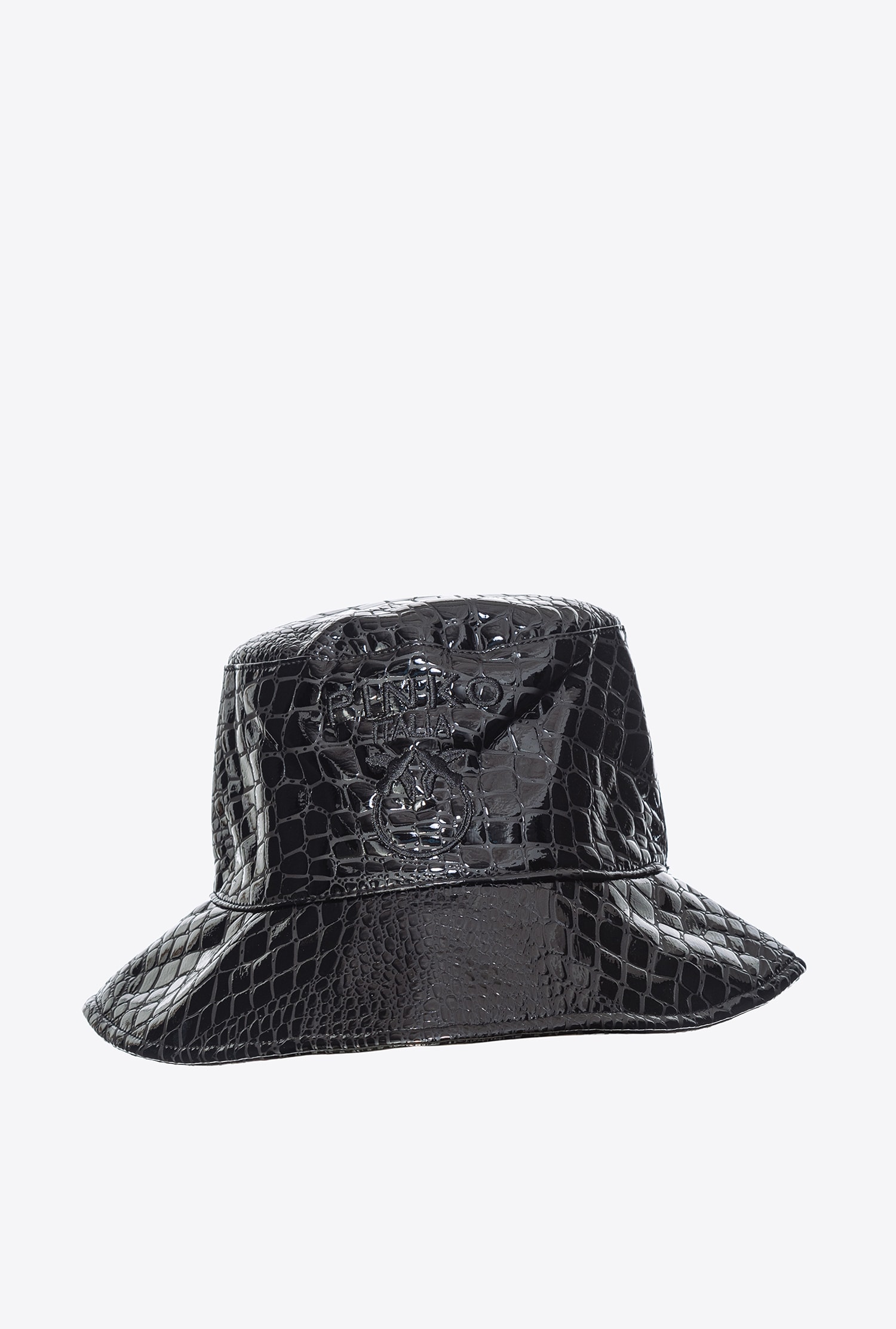 PINKO CROC PRINT PATENT LEATHER BUCKET HAT