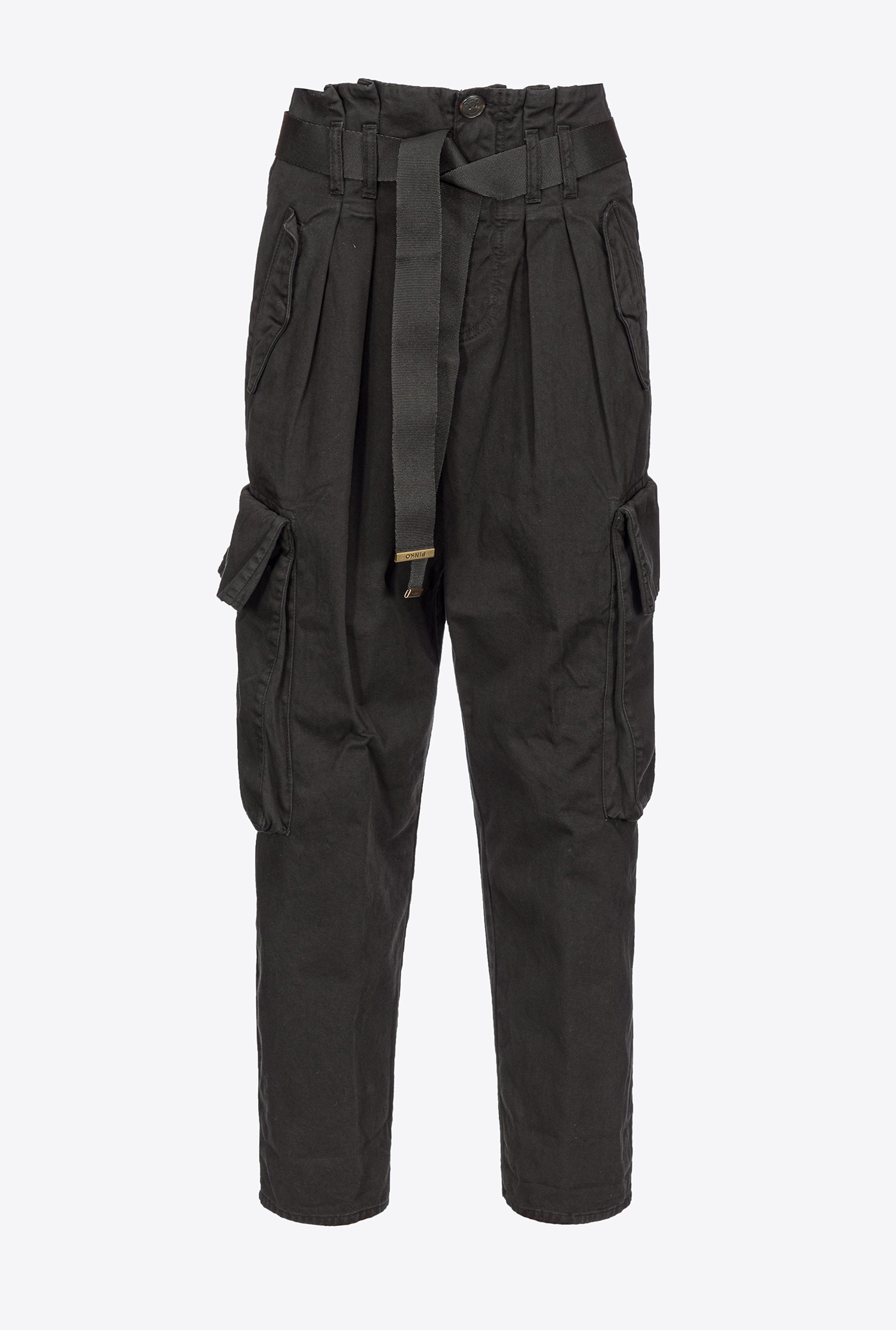 Pinko Oversized Cargo Trousers In Noir Caviar