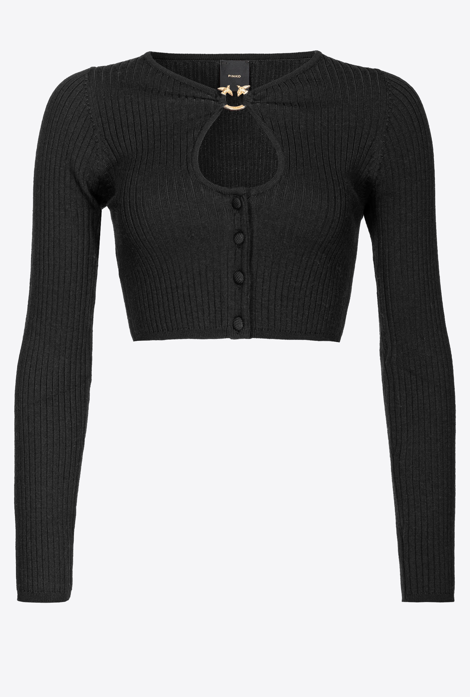 Cropped cardigan with piercing buckle - Limo black