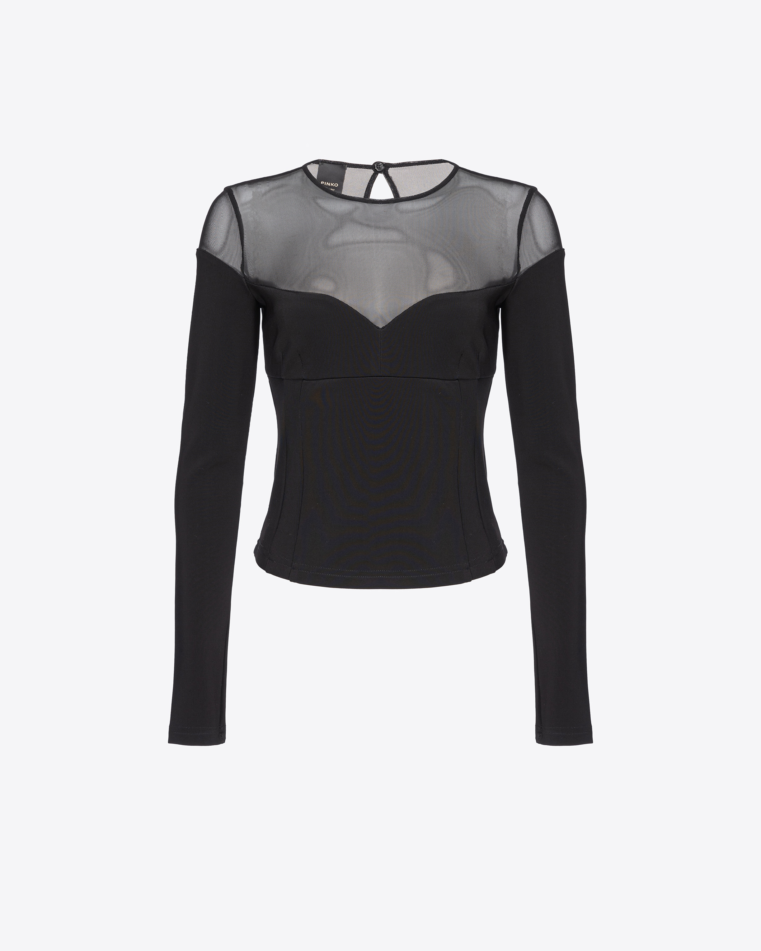 Pinko Neoprene And Tulle Top In Limo Black