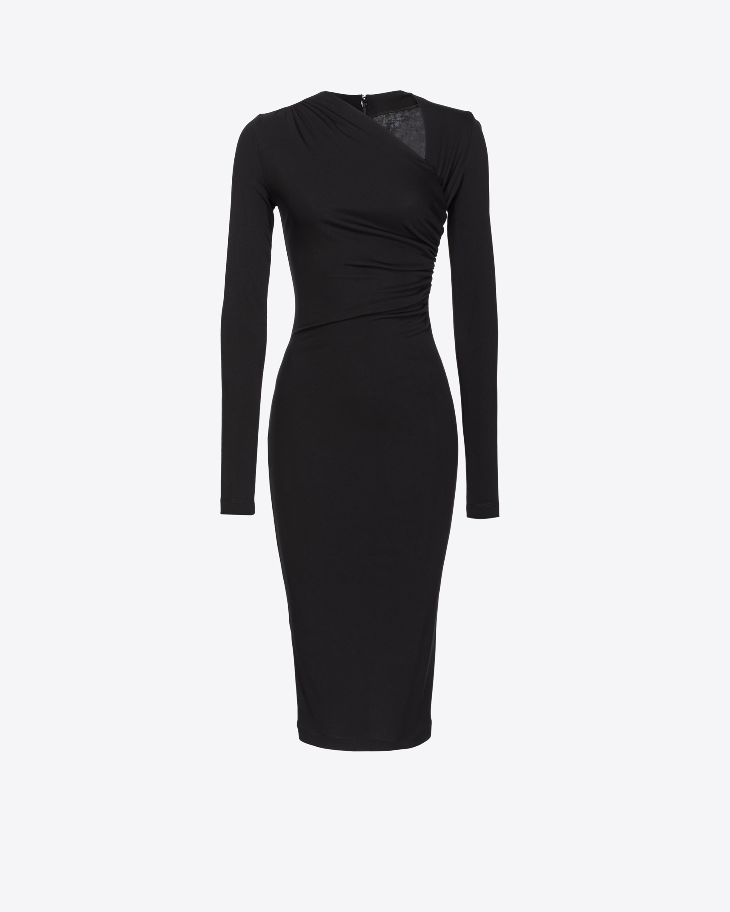 Pinko Calf-length Dress With Side Gather Detail In Noir Limousine