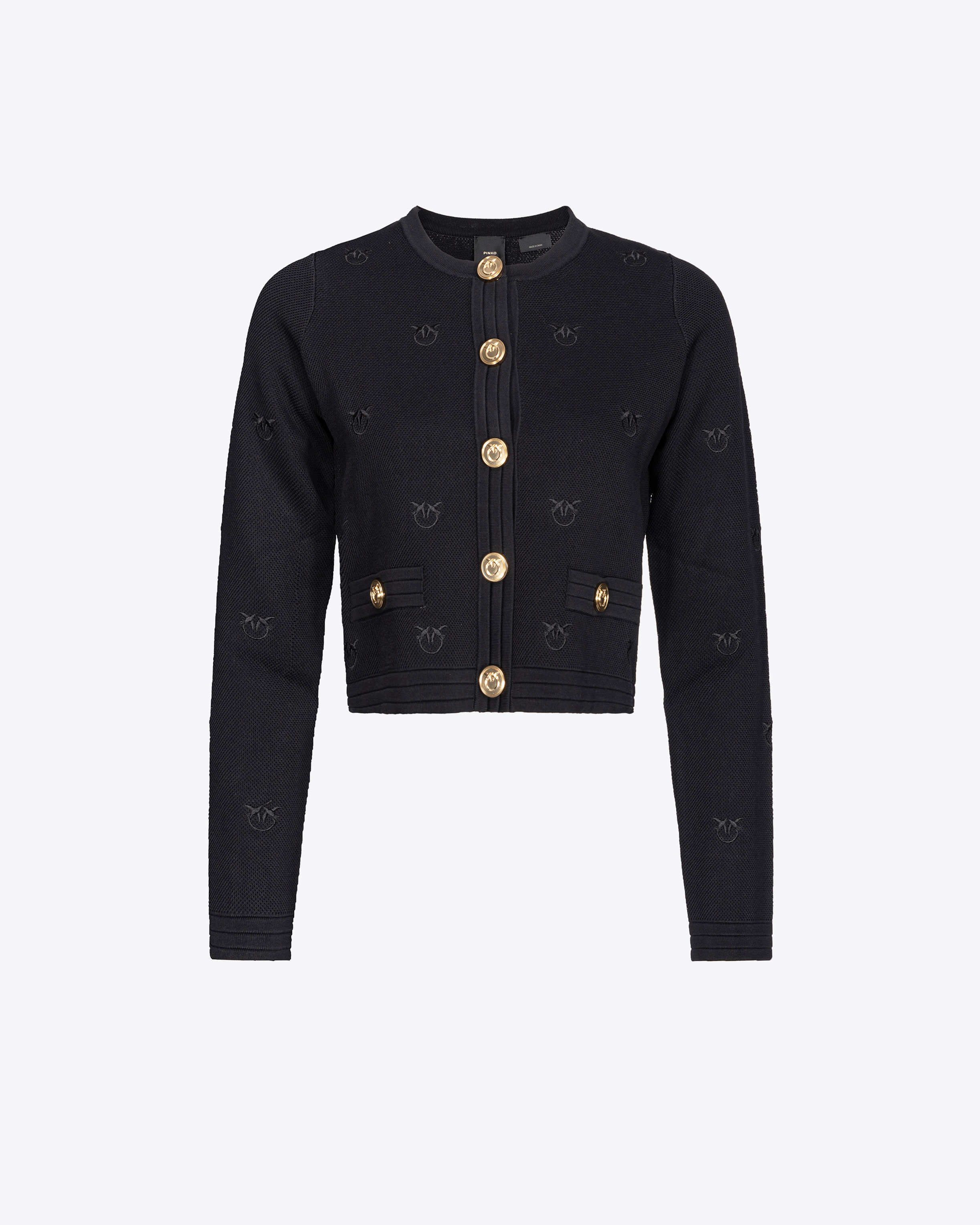 Pinko, Giacca jacquard Love Birds, Nero limousine, XXS