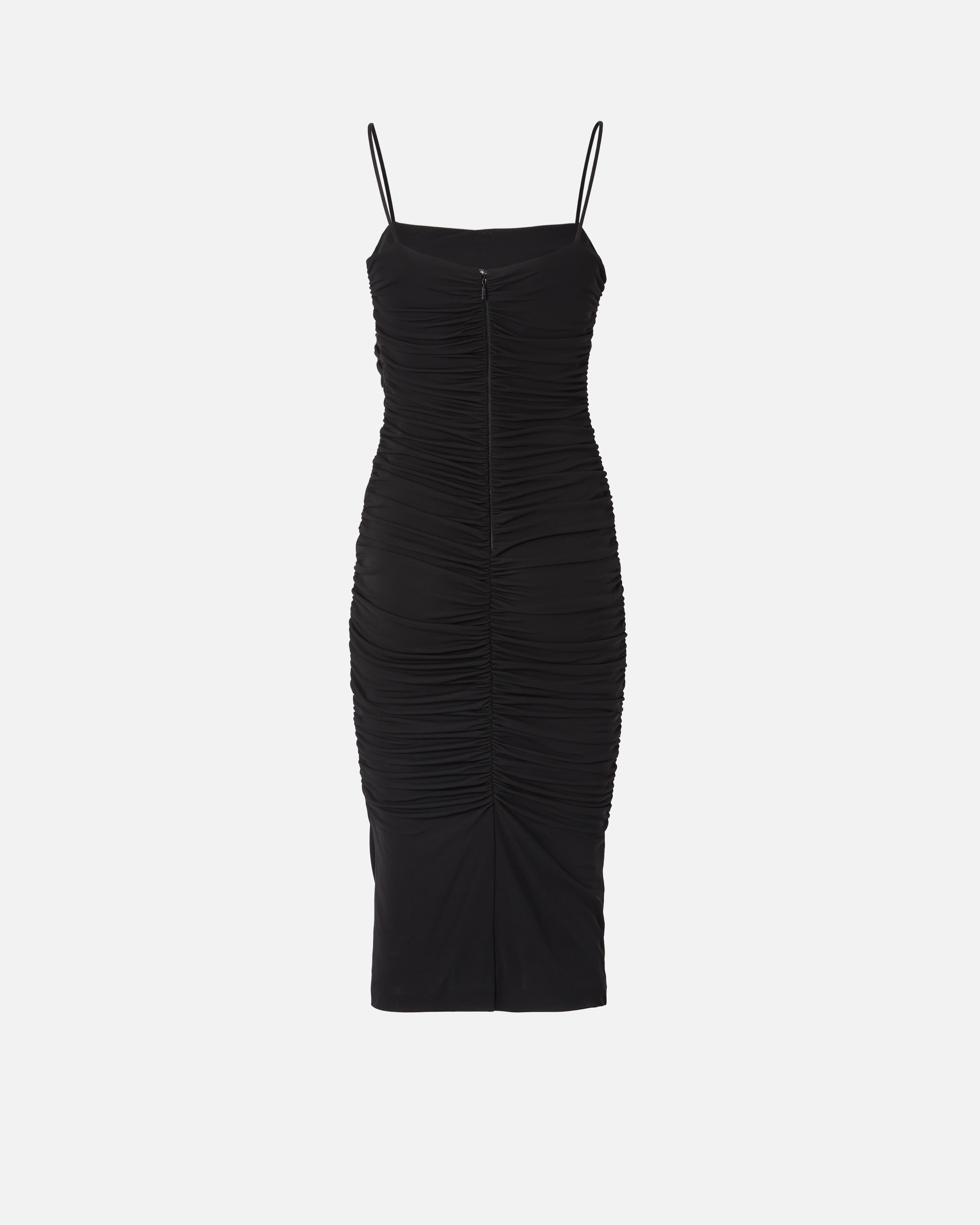 Pinko Forza Sleeveless Gathered Midi Crepe Dress In Limo Black