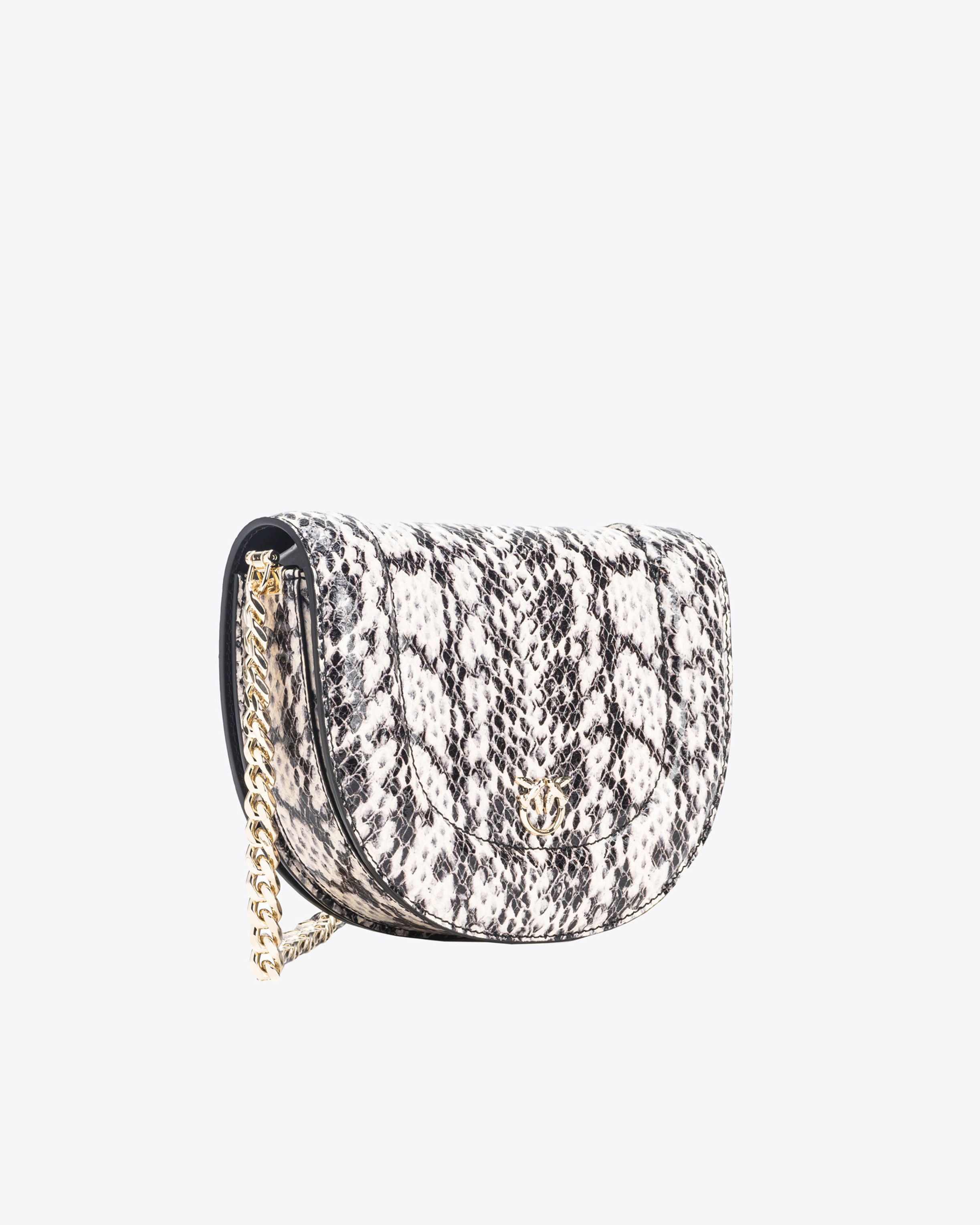 Pinko Galleria Mini Love Bag Click Round In Reptile-print Leather In Blanc/noir-or Clair
