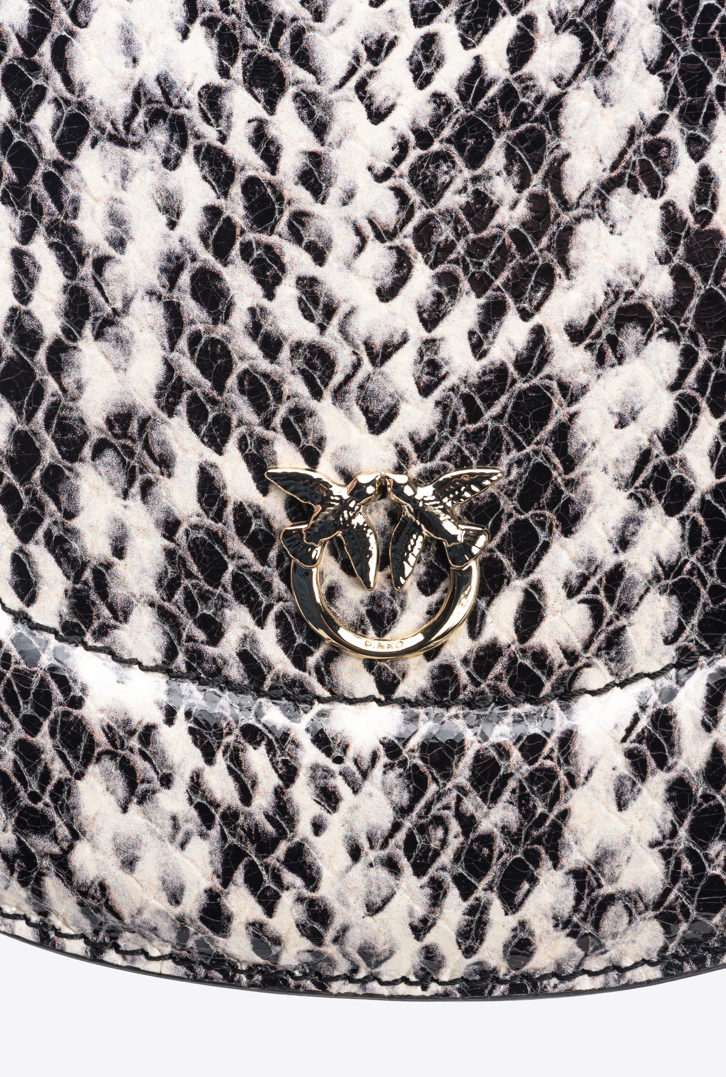Pinko Galleria Mini Love Bag Click Round In Reptile-print Leather In Blanc/noir-or Clair