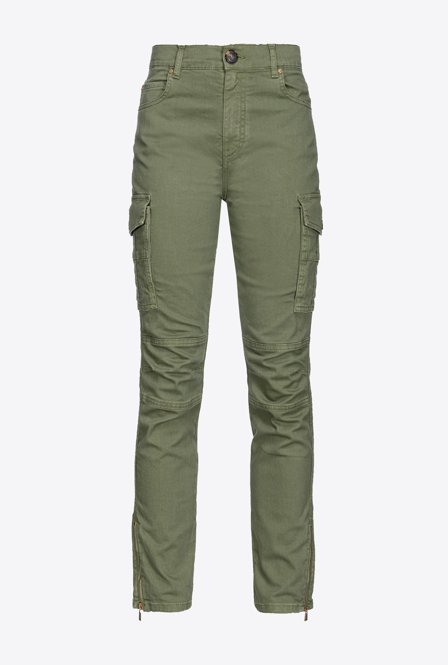 Pinko Skinny Cargo Trousers In Soft Gabardine In Vert Cyprès