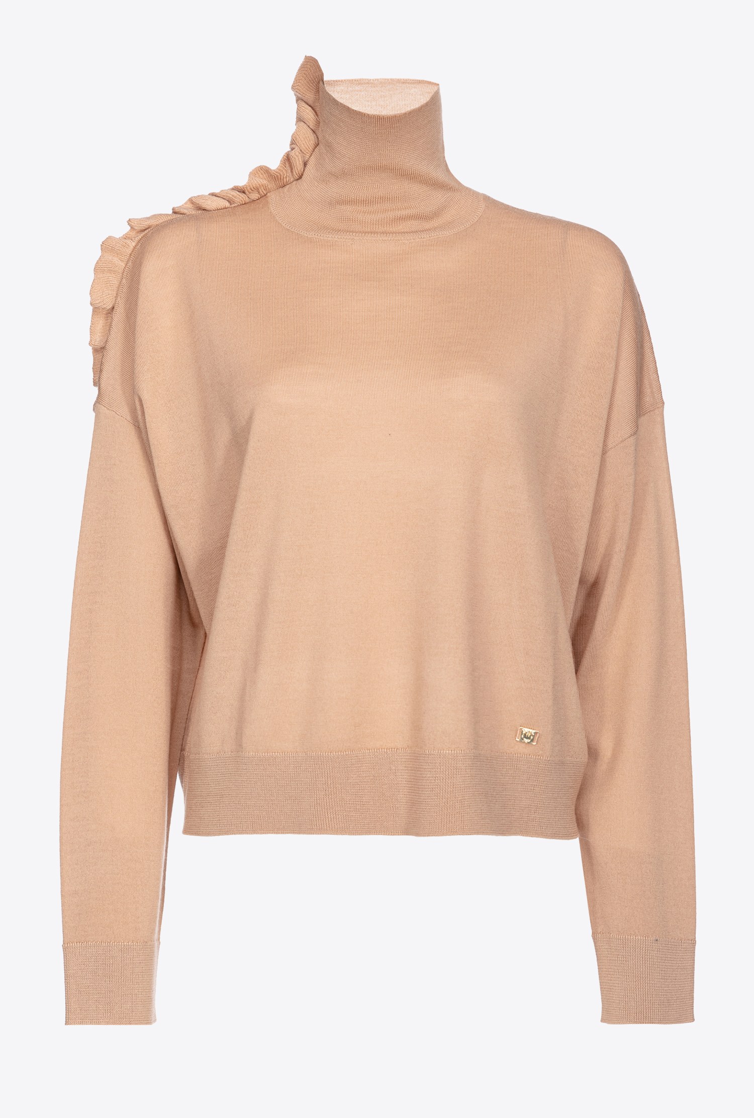 Wool turtleneck with ruching - Tannin beige