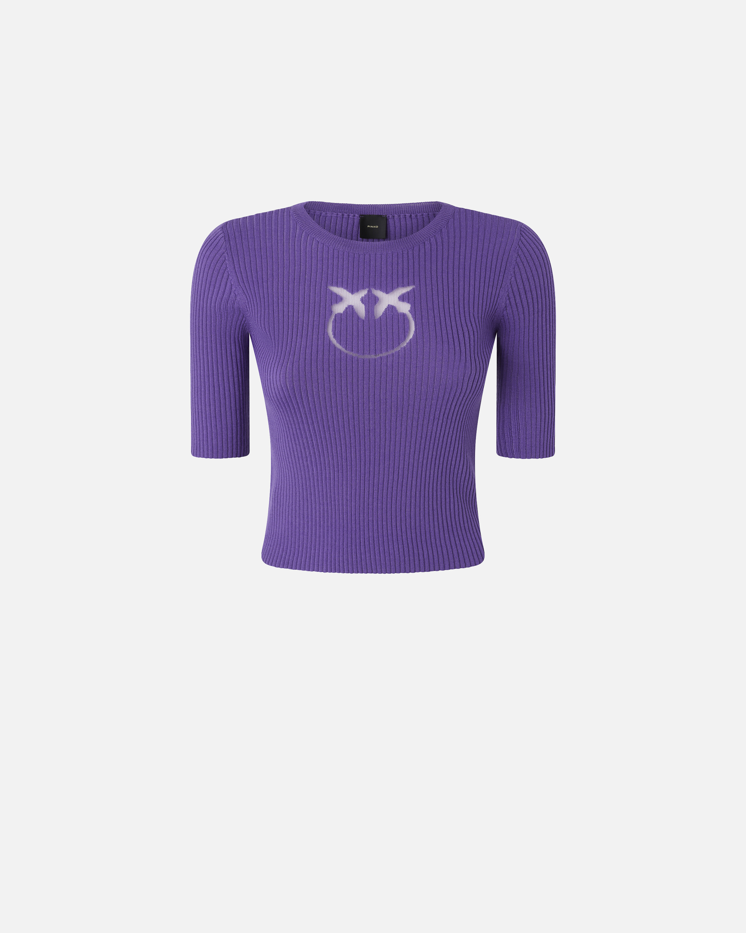 Pinko Ribbed Sweater With Transparent Love Birds Logo In Blue