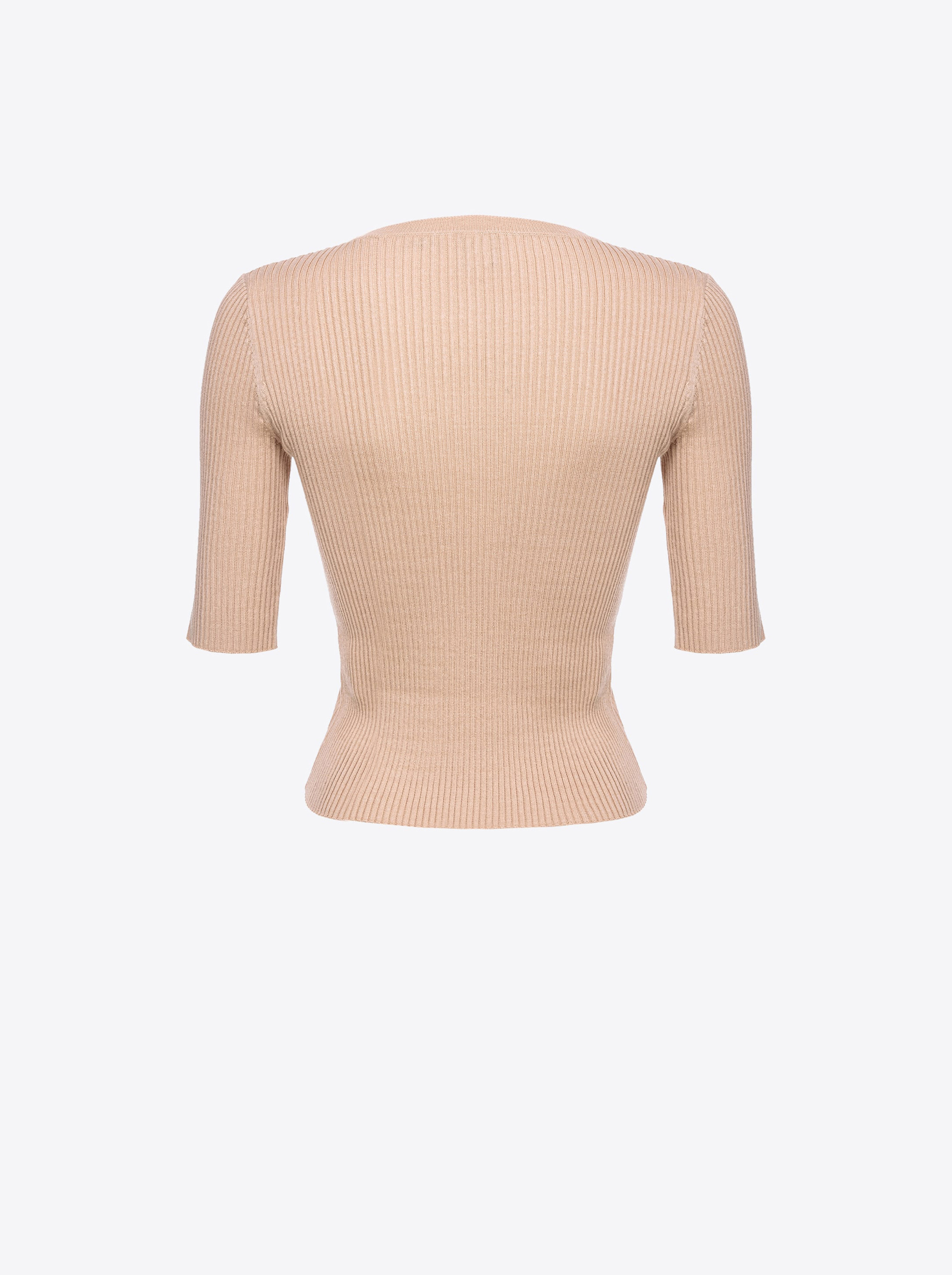 Shop Pinko Ribbed Sweater With Transparent Love Birds Logo In Beige-chamois